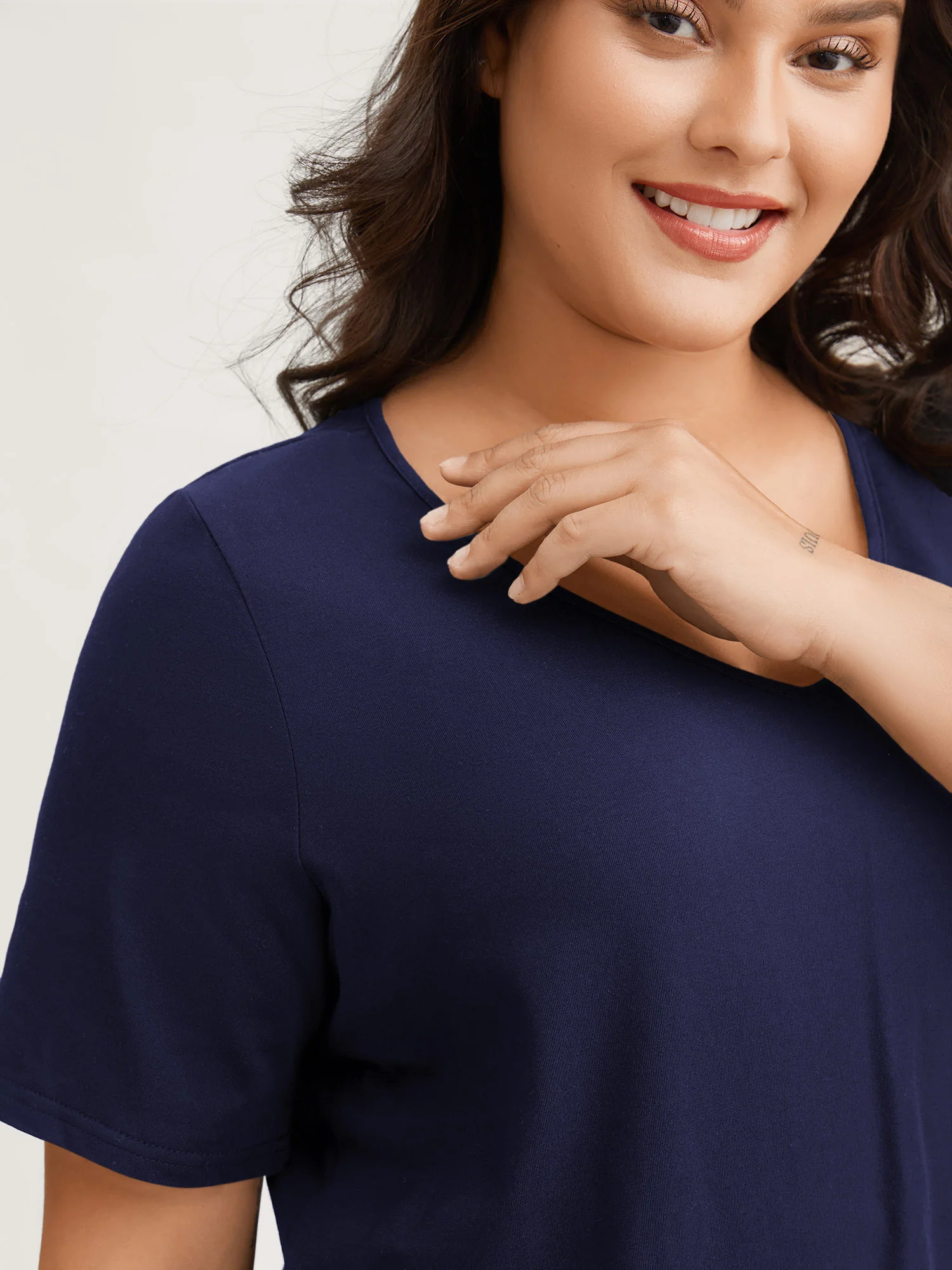 Cotton V Neck Plain Basic T-shirt - Image 47