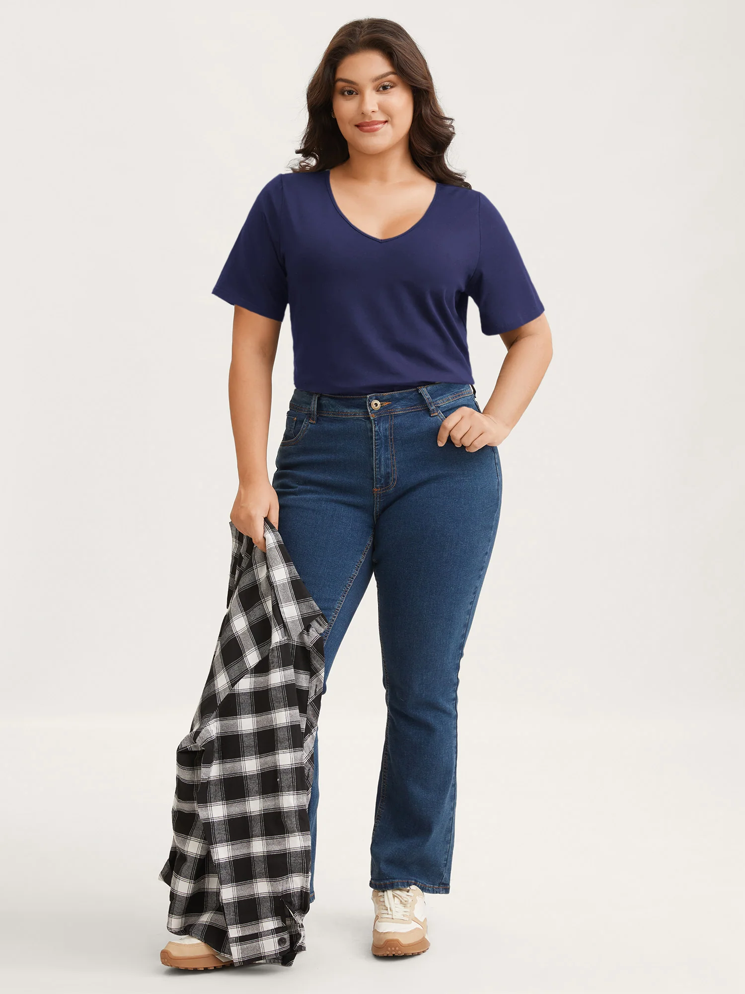 Cotton V Neck Plain Basic T-shirt - Image 48