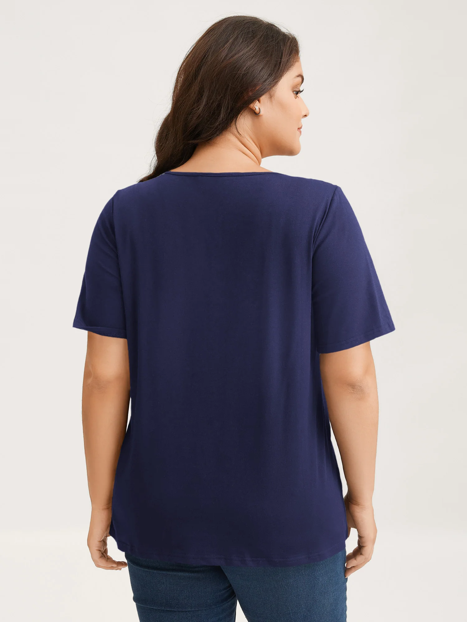Cotton V Neck Plain Basic T-shirt - Image 50