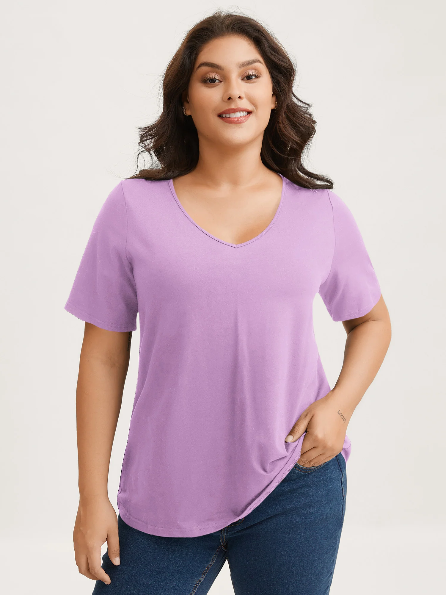 Cotton V Neck Plain Basic T-shirt - Image 51