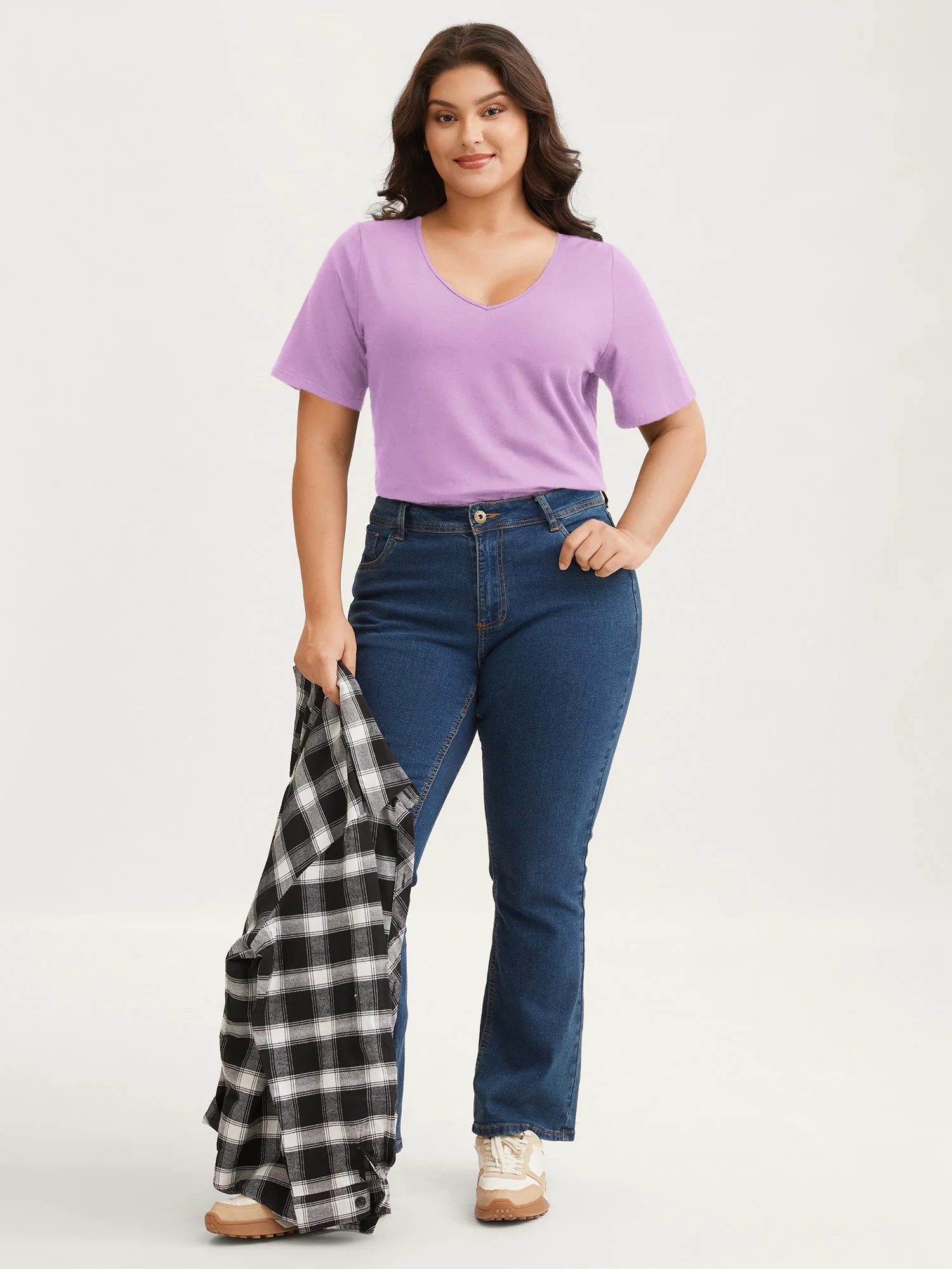 Cotton V Neck Plain Basic T-shirt - Image 53