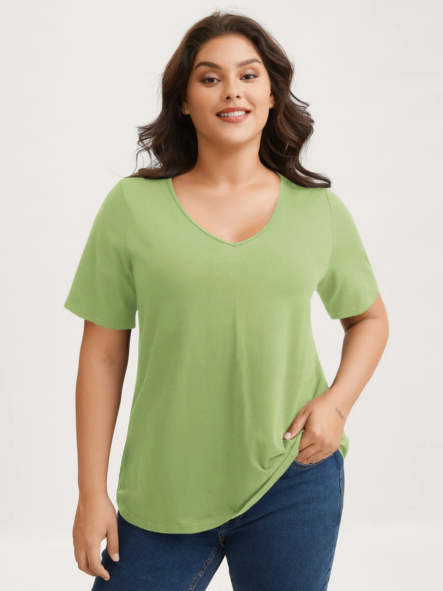 Cotton V Neck Plain Basic T-shirt - Image 56