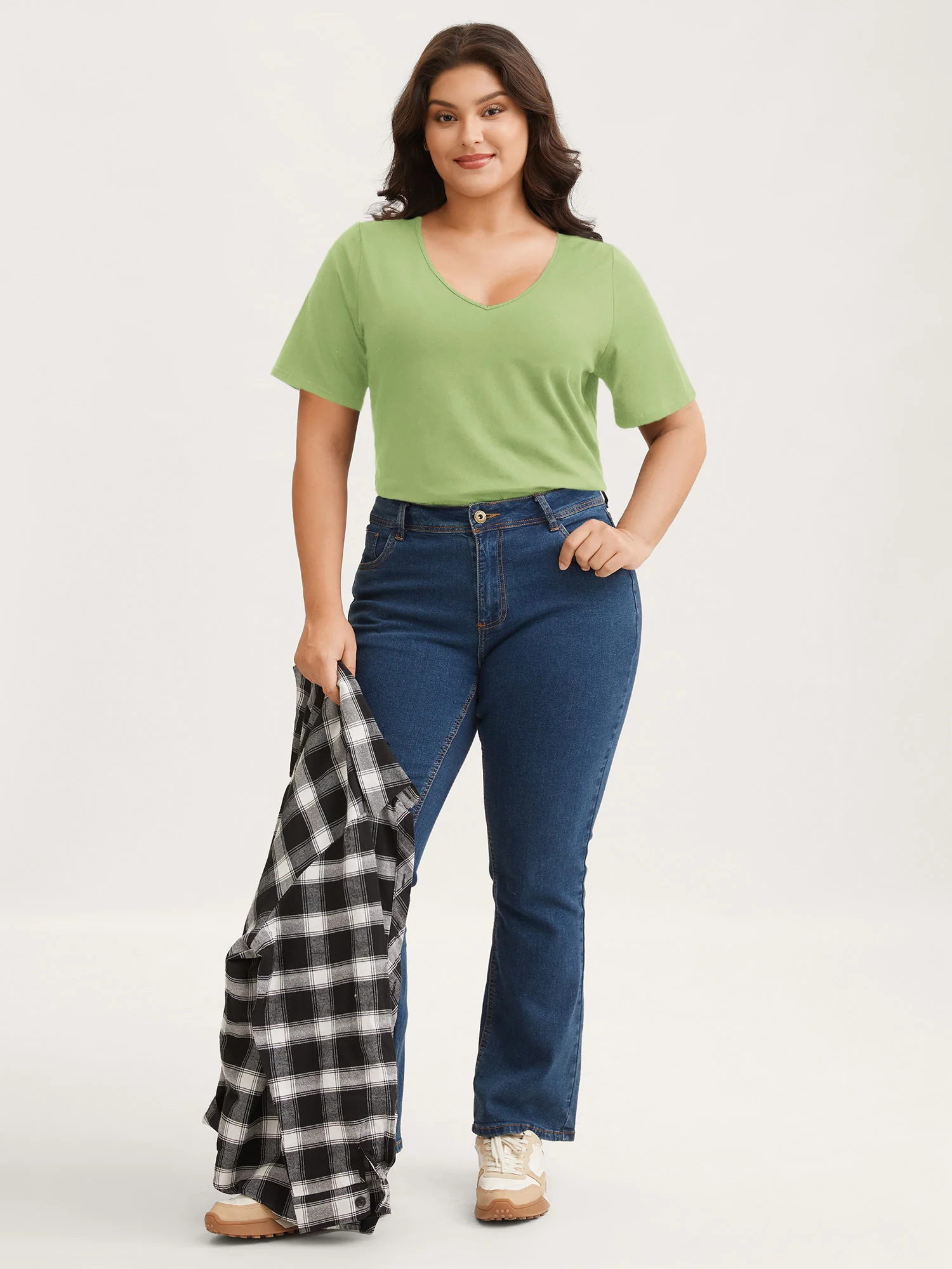 Cotton V Neck Plain Basic T-shirt - Image 58