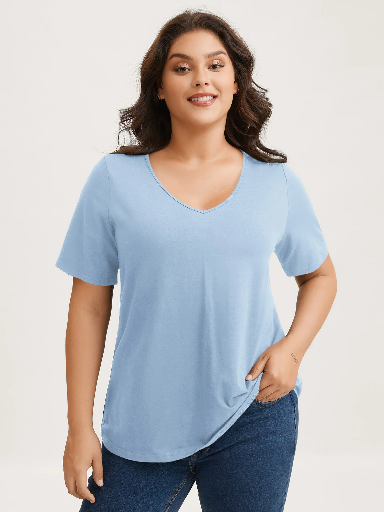 Cotton V Neck Plain Basic T-shirt - Image 61