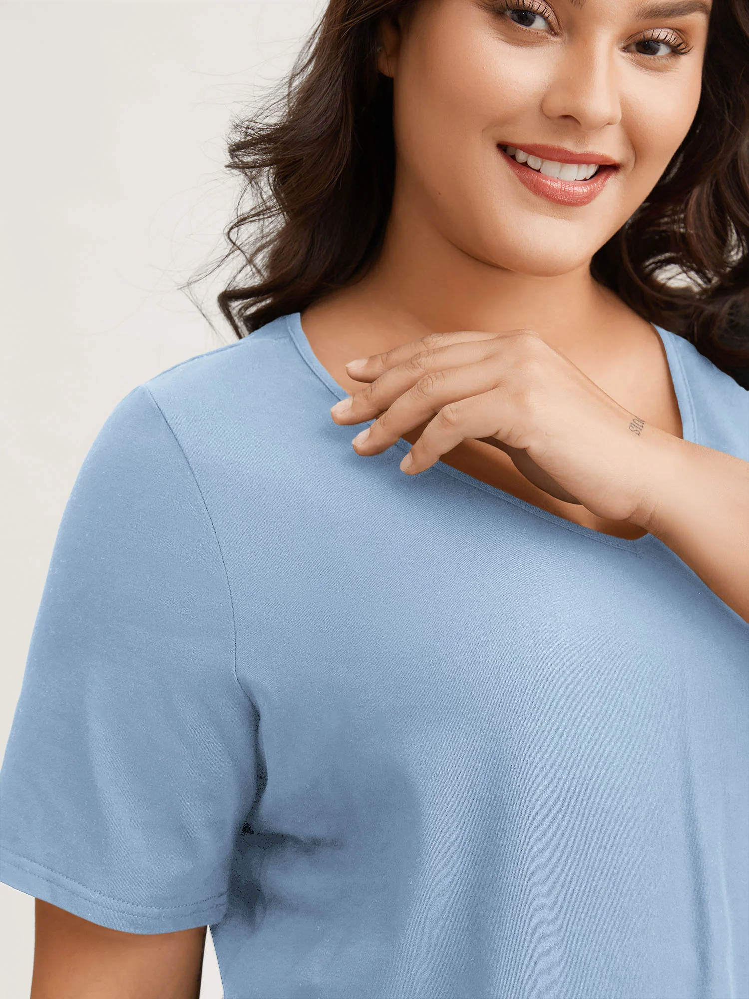 Cotton V Neck Plain Basic T-shirt - Image 62