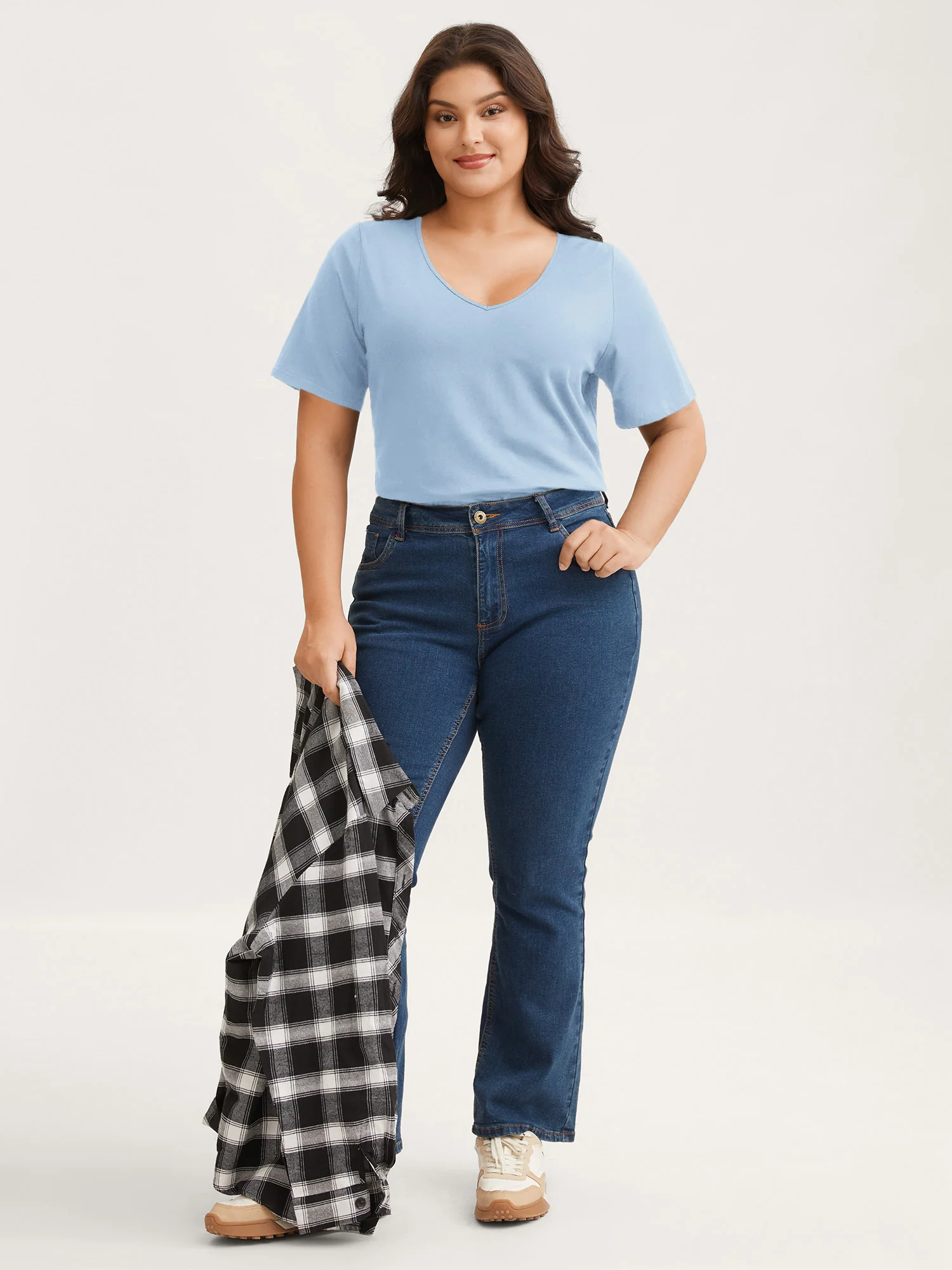 Cotton V Neck Plain Basic T-shirt - Image 63