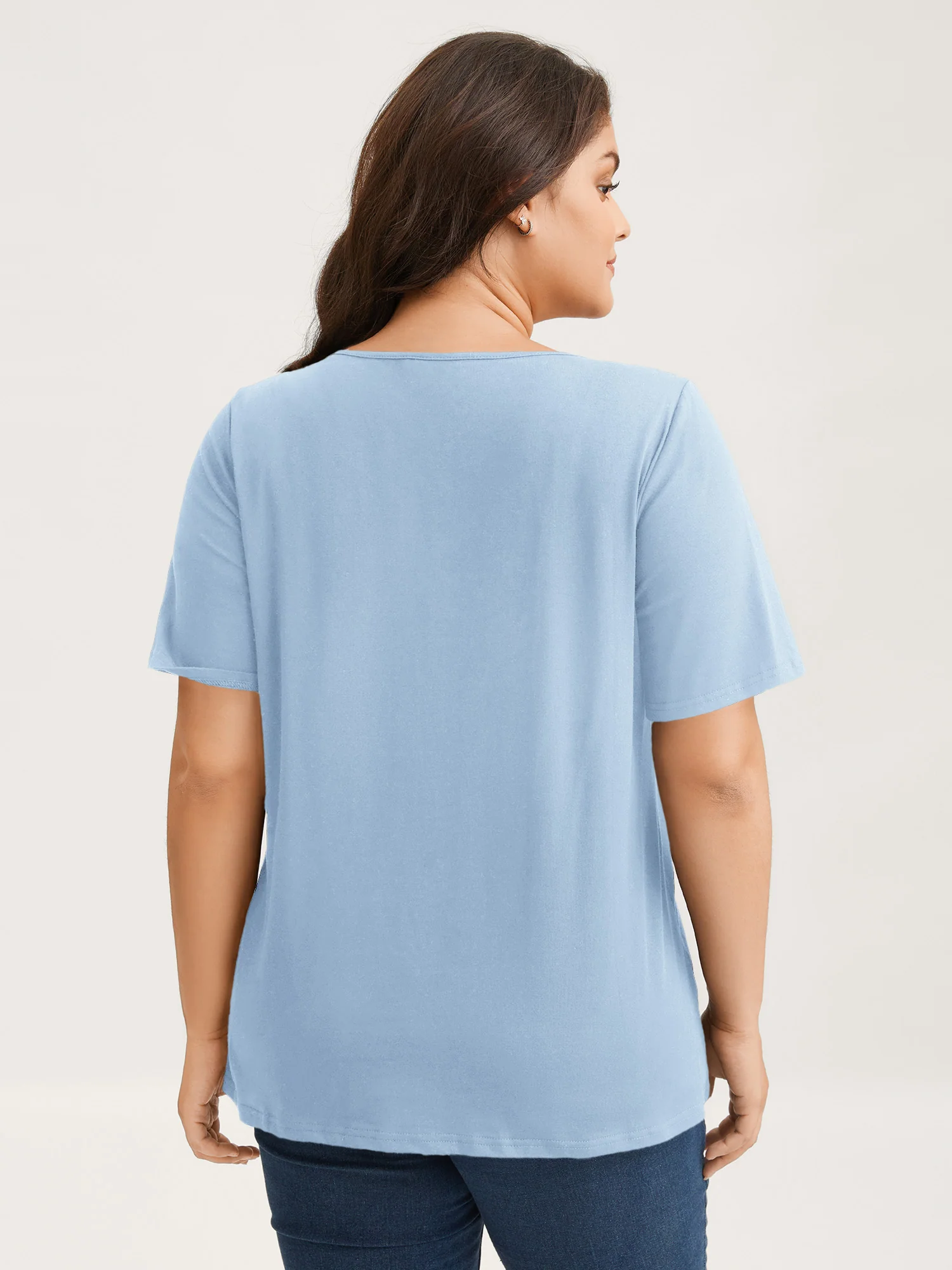 Cotton V Neck Plain Basic T-shirt - Image 65