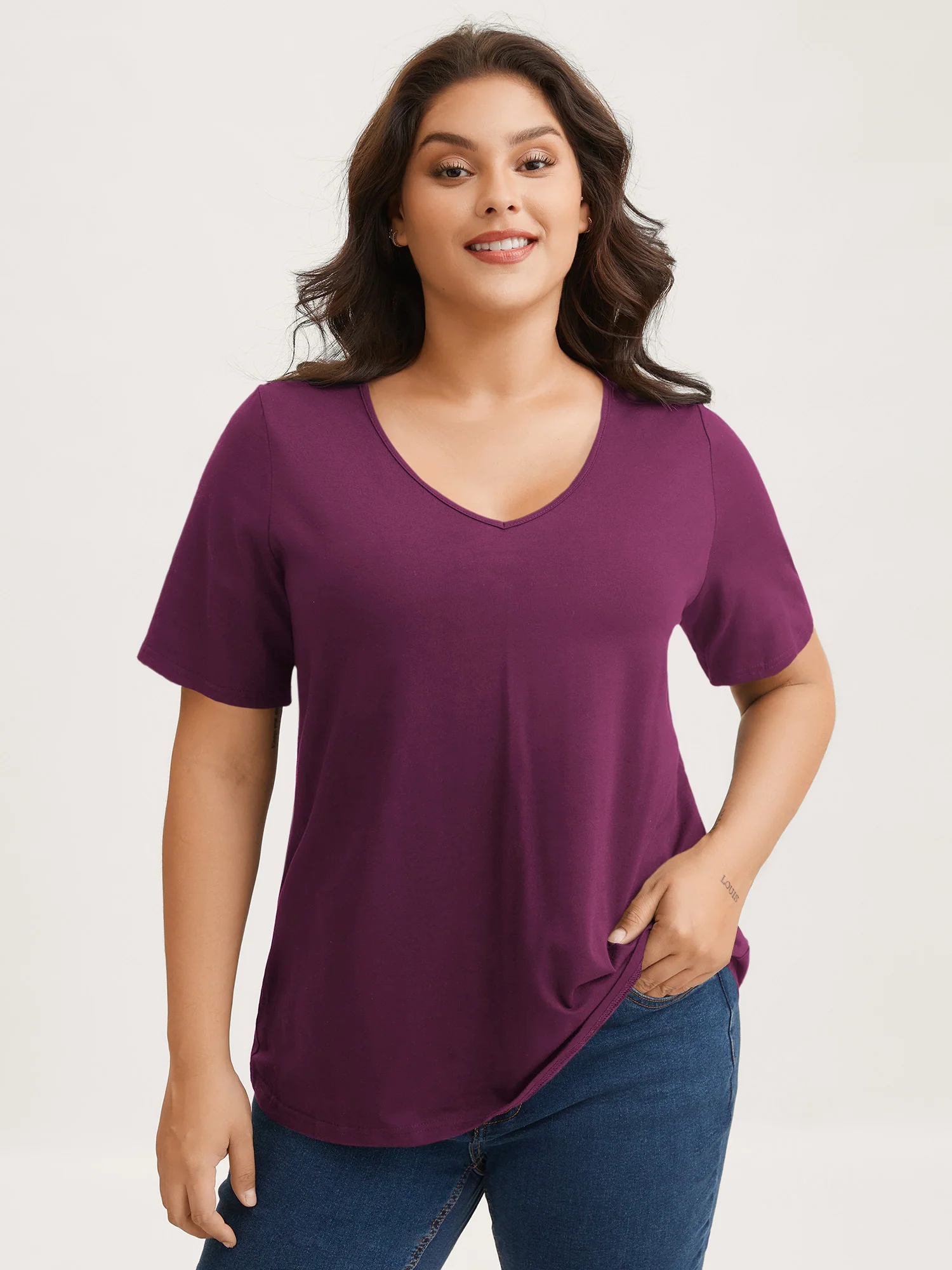 Cotton V Neck Plain Basic T-shirt - Image 66