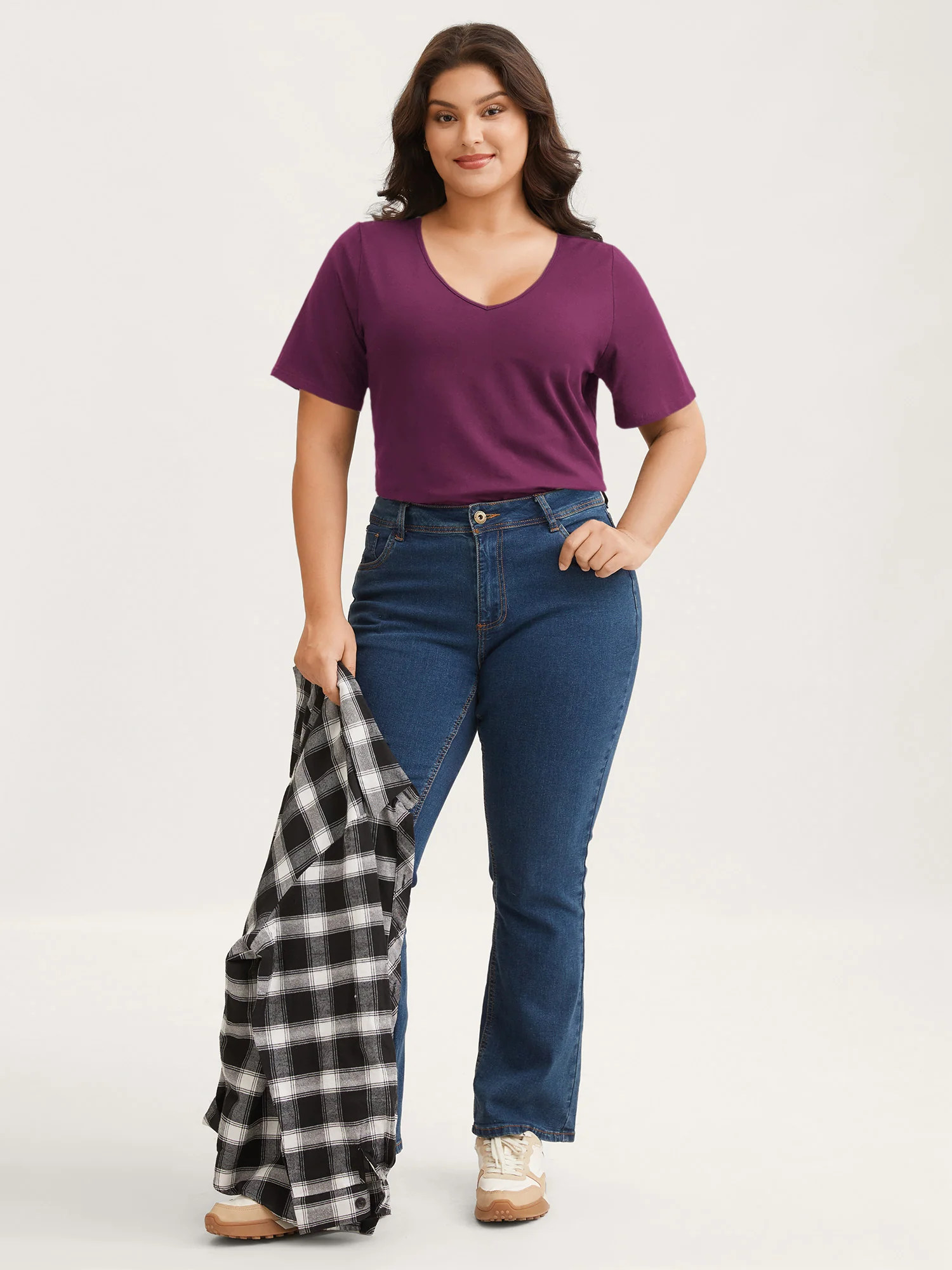 Cotton V Neck Plain Basic T-shirt - Image 68