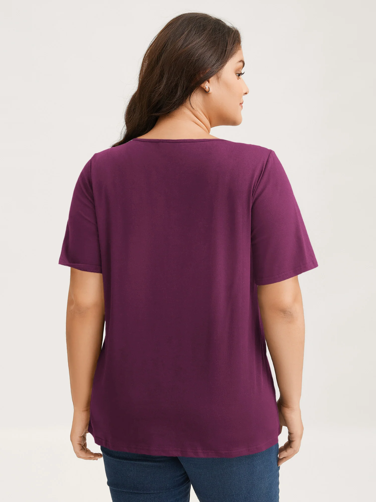 Cotton V Neck Plain Basic T-shirt - Image 70