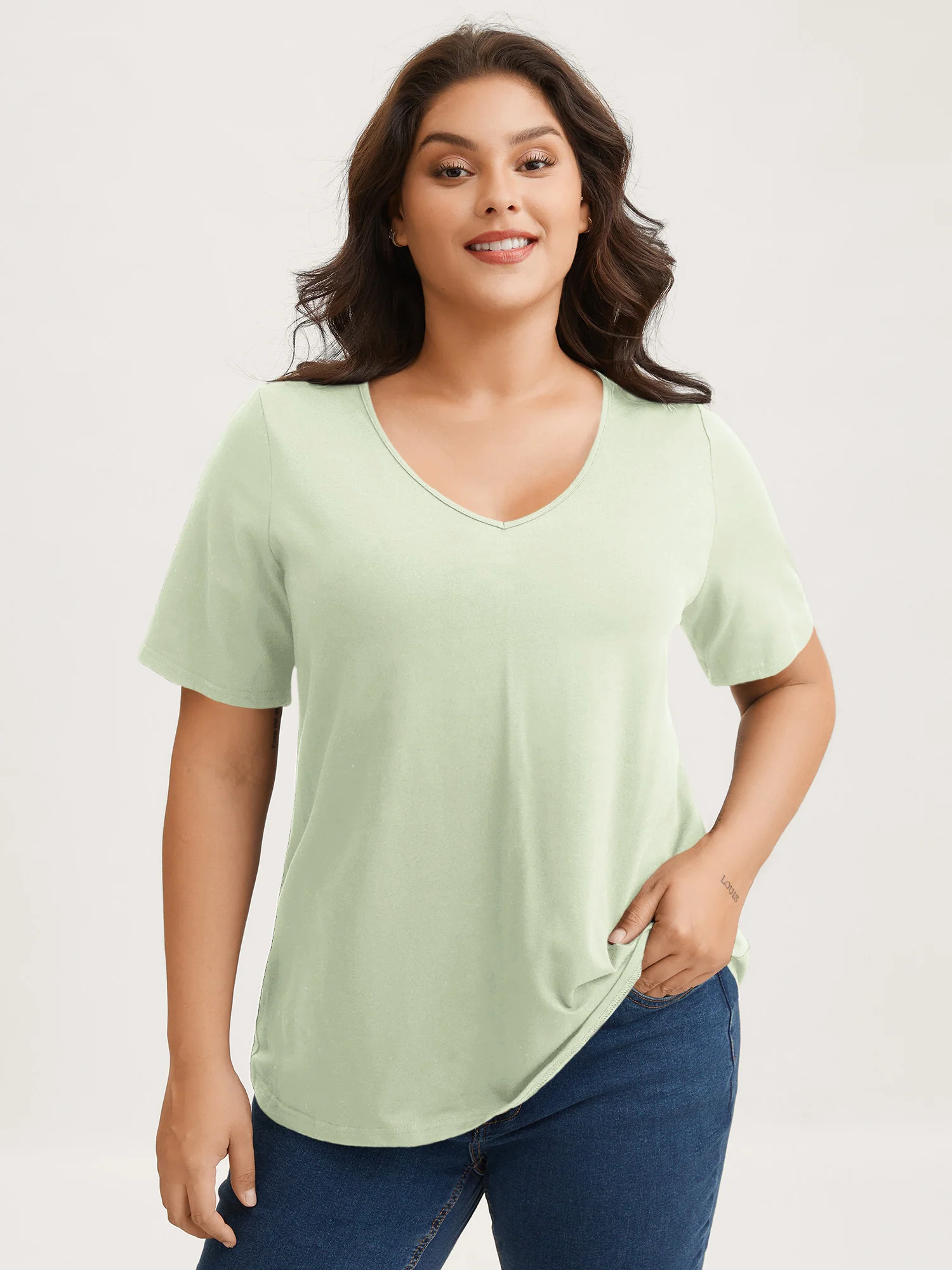 Cotton V Neck Plain Basic T-shirt - Image 71