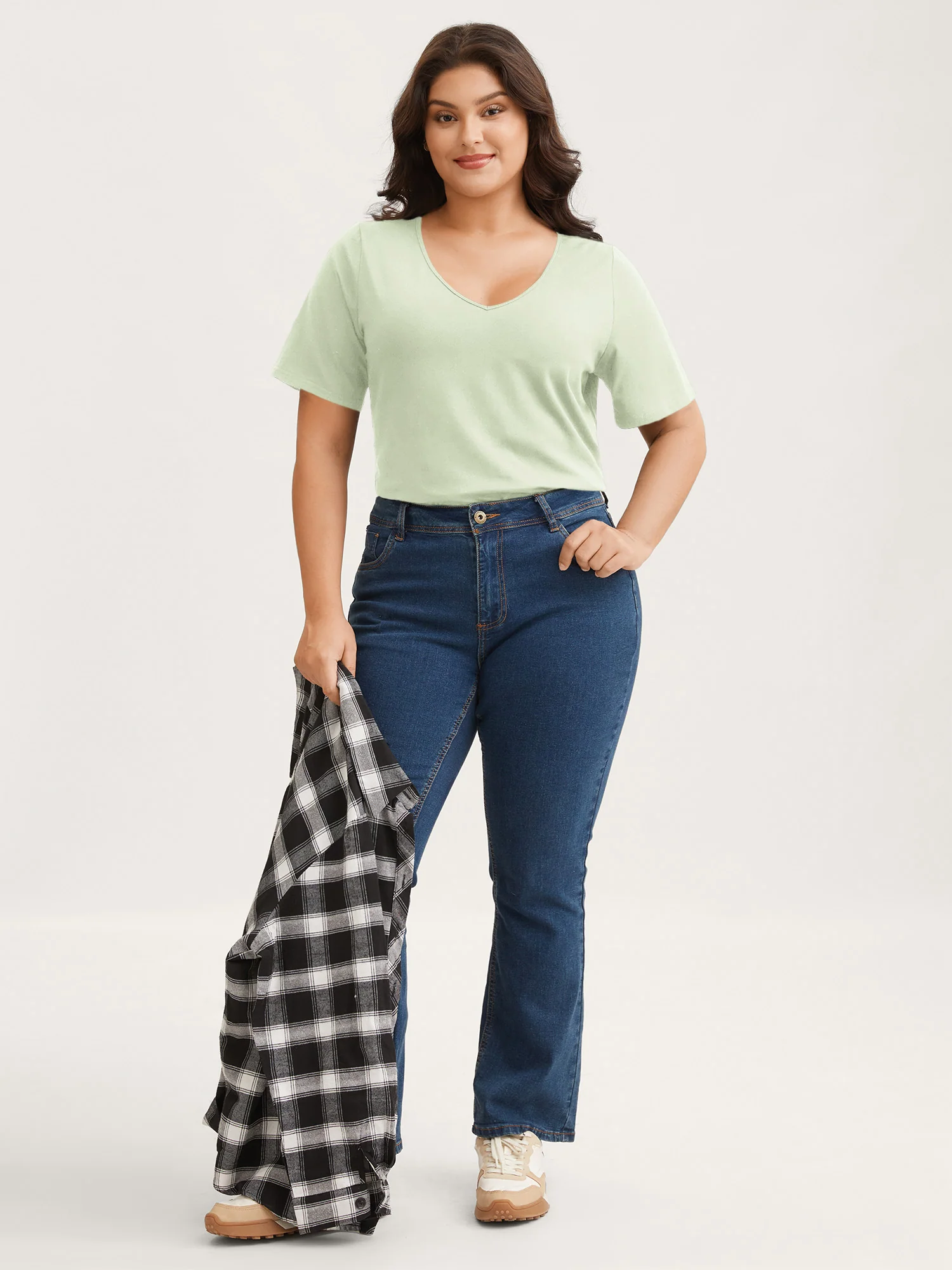 Cotton V Neck Plain Basic T-shirt - Image 73