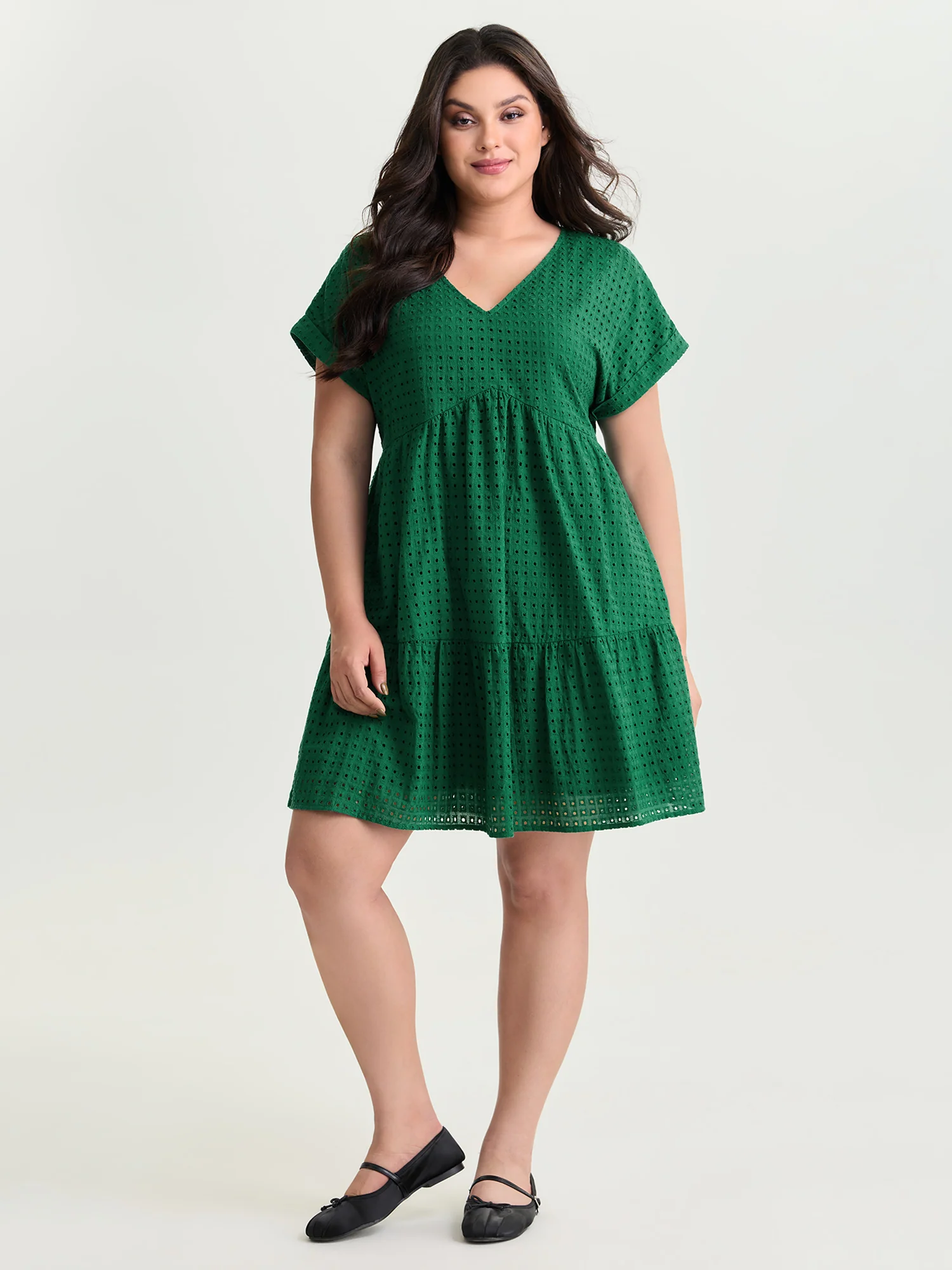 Cotton V-Neck Tiered Mini Dress - Image 3