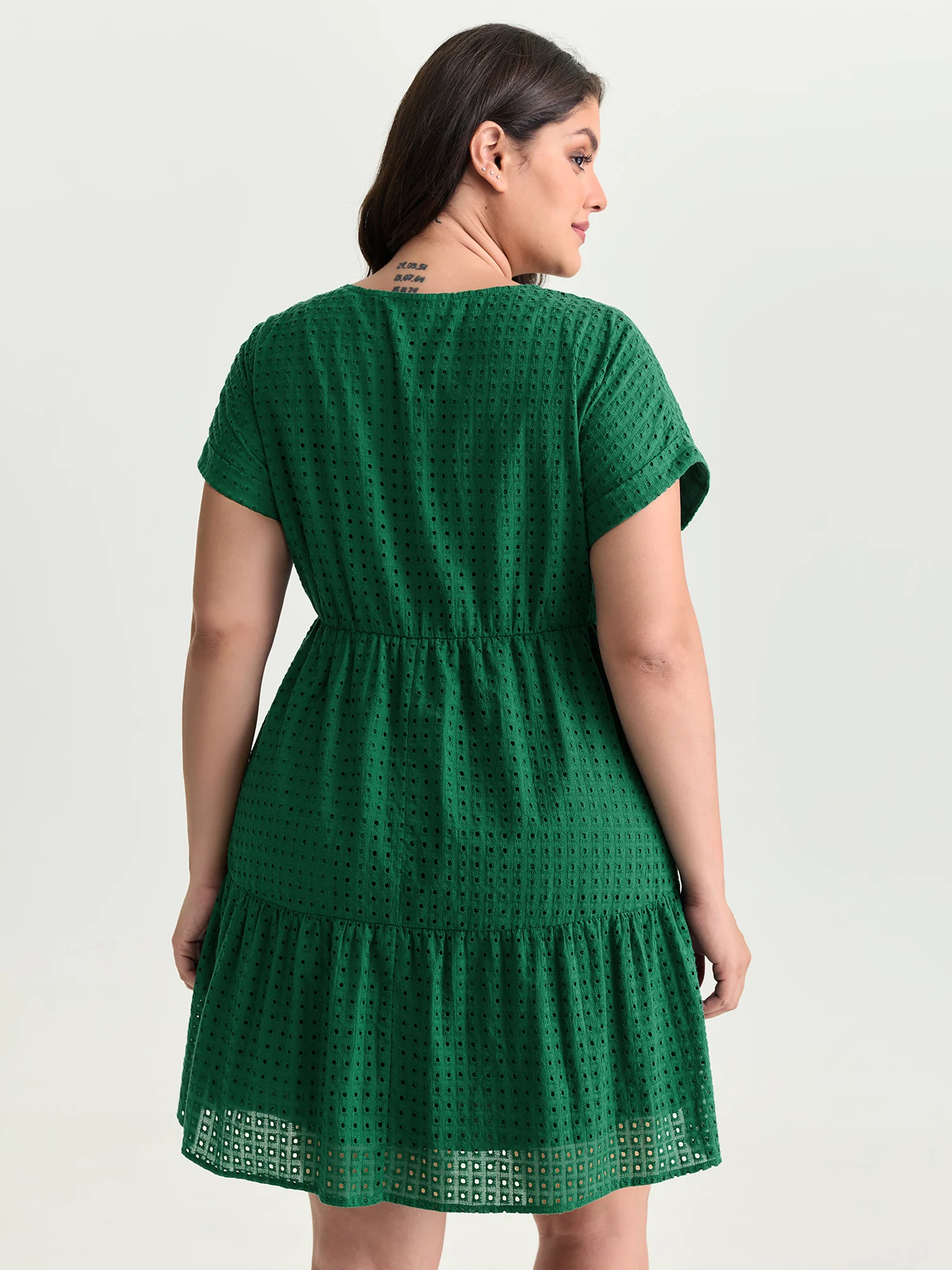 Cotton V-Neck Tiered Mini Dress - Image 4