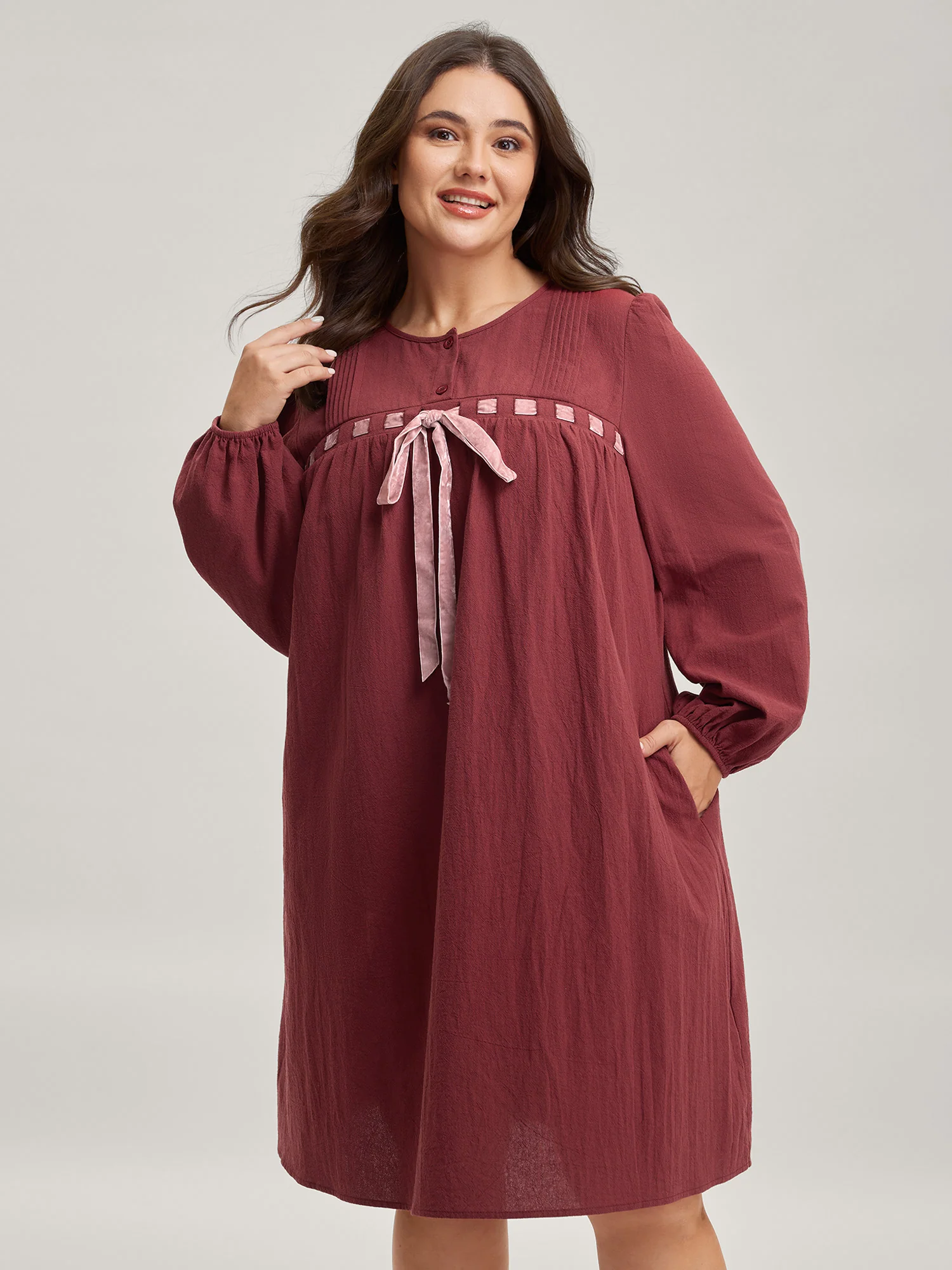 Cotton Webbed Stripe Button A-Line Midi Dress