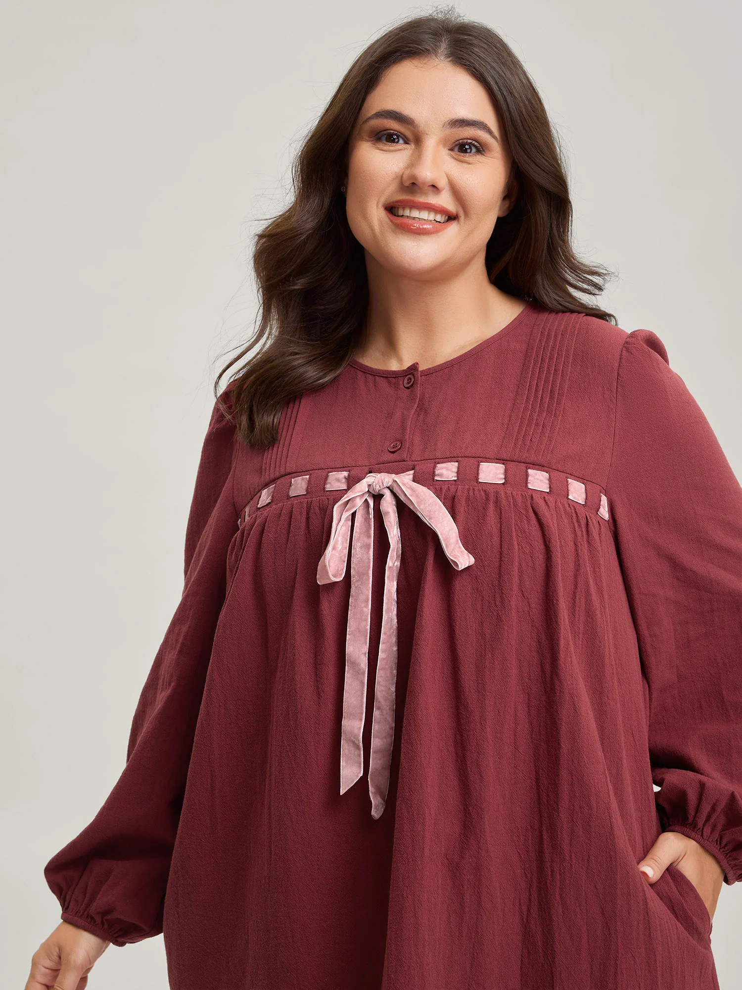Cotton Webbed Stripe Button A-Line Midi Dress - Image 2