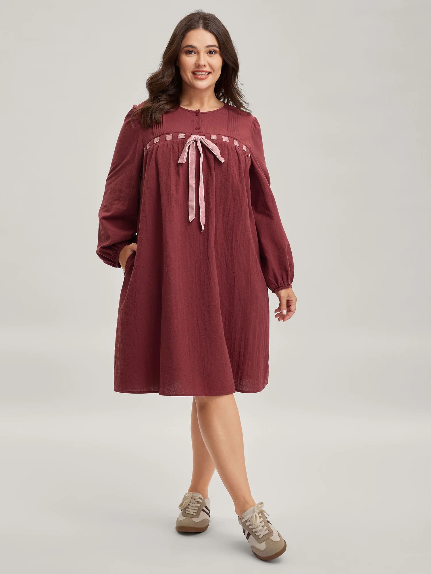 Cotton Webbed Stripe Button A-Line Midi Dress - Image 5