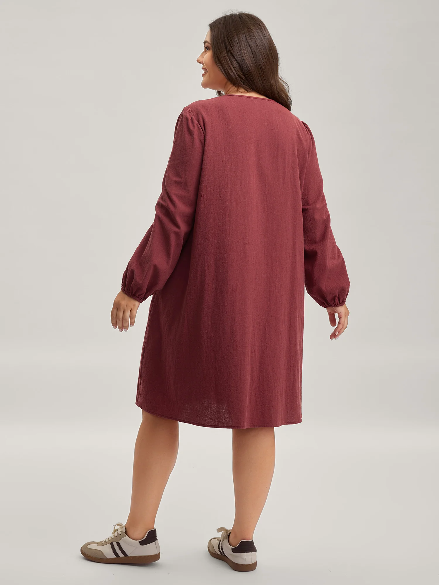 Cotton Webbed Stripe Button A-Line Midi Dress - Image 6