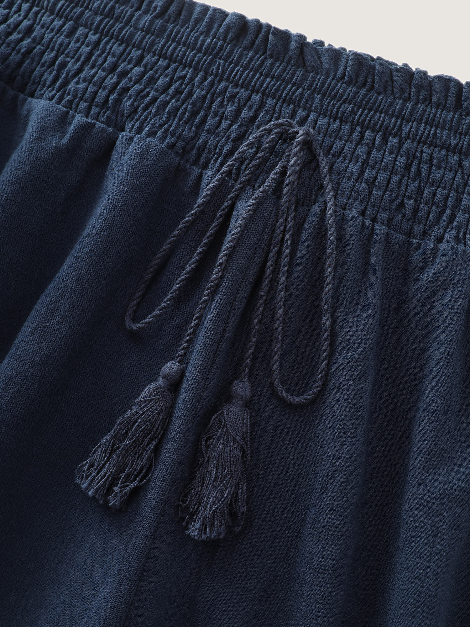 Cotton Wide Shirred Waistband Lace Hem Pants - Image 7