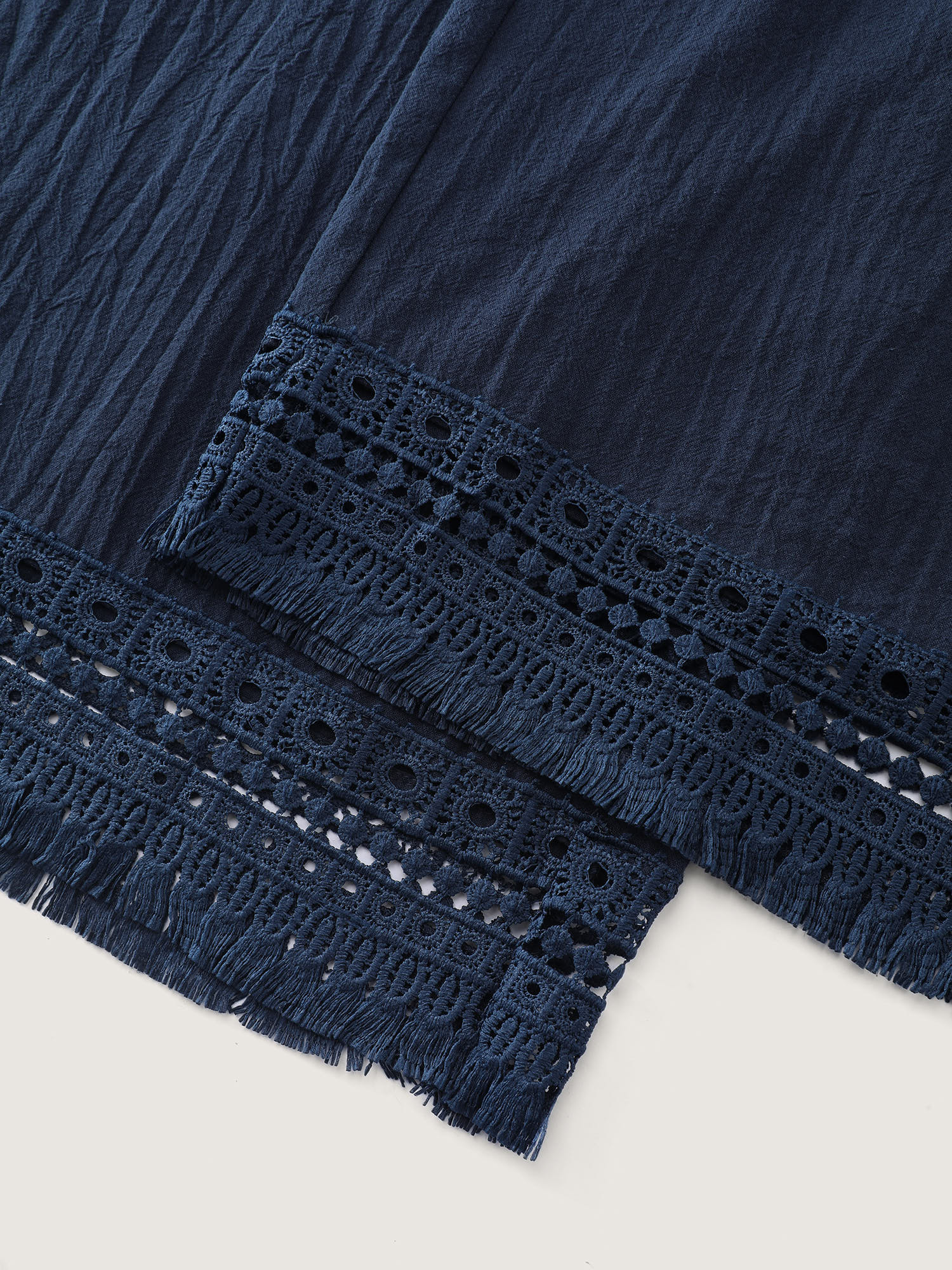 Cotton Wide Shirred Waistband Lace Hem Pants - Image 8
