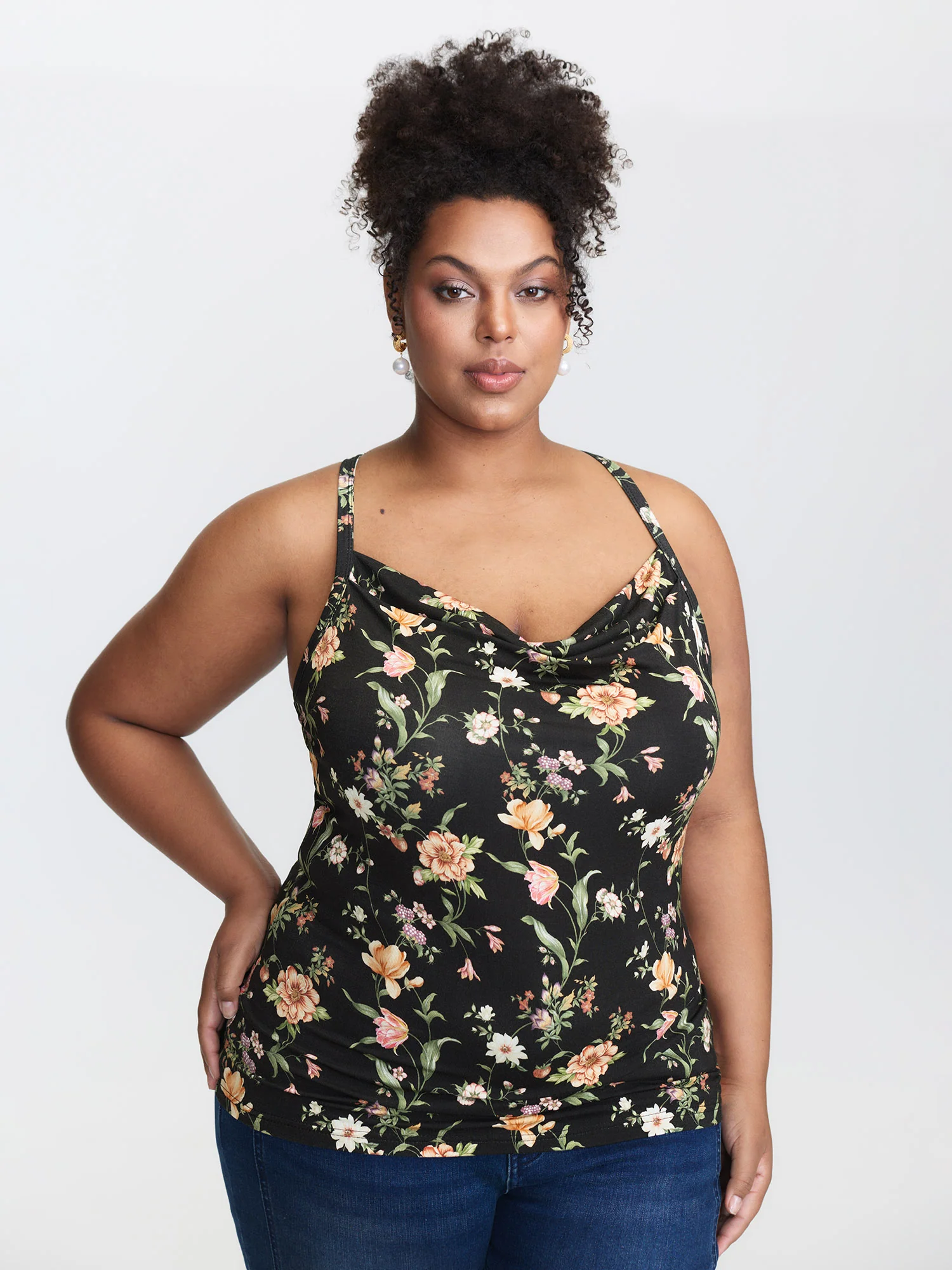 Cowl Neck Floral Print Rayon Tank Top - Image 3