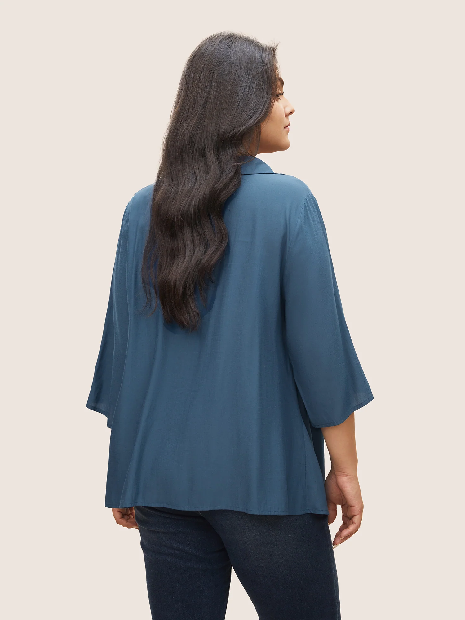 Cowl Neck Plain Bell Sleeve Blouse - Image 3