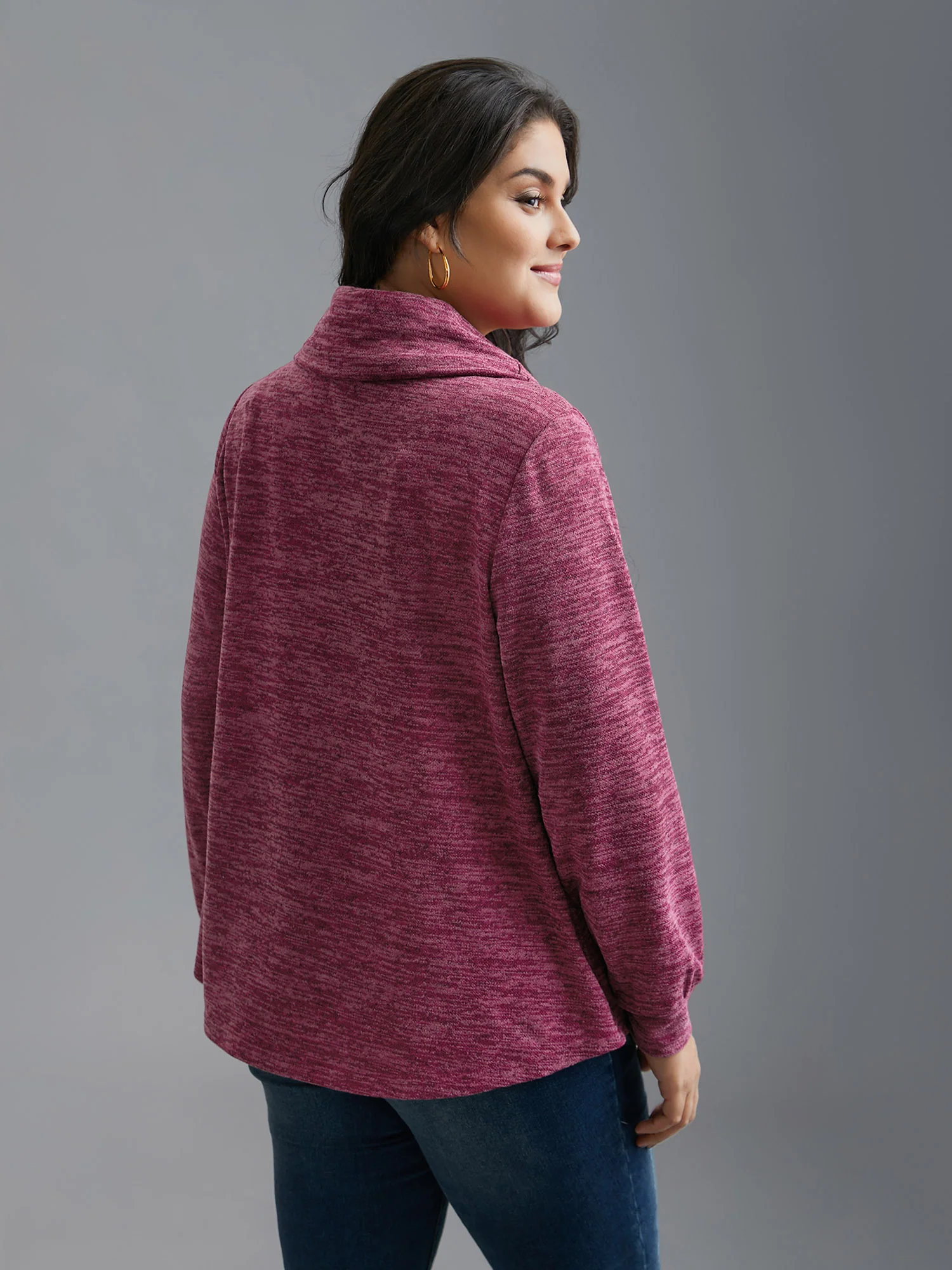 Cowl Neck Plain Heather Drawstring Sweatshirt - Image 5
