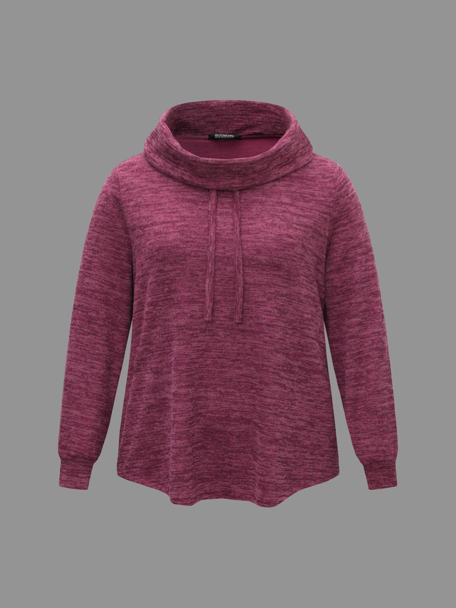 Cowl Neck Plain Heather Drawstring Sweatshirt - Image 8