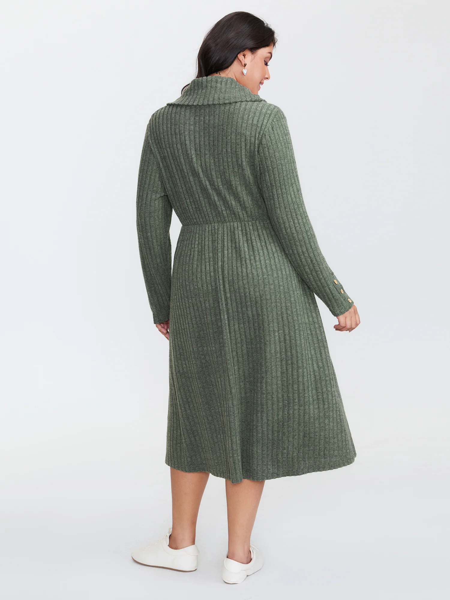 Cowl Neck Ribbed Fitted Knit Dress - Image 4