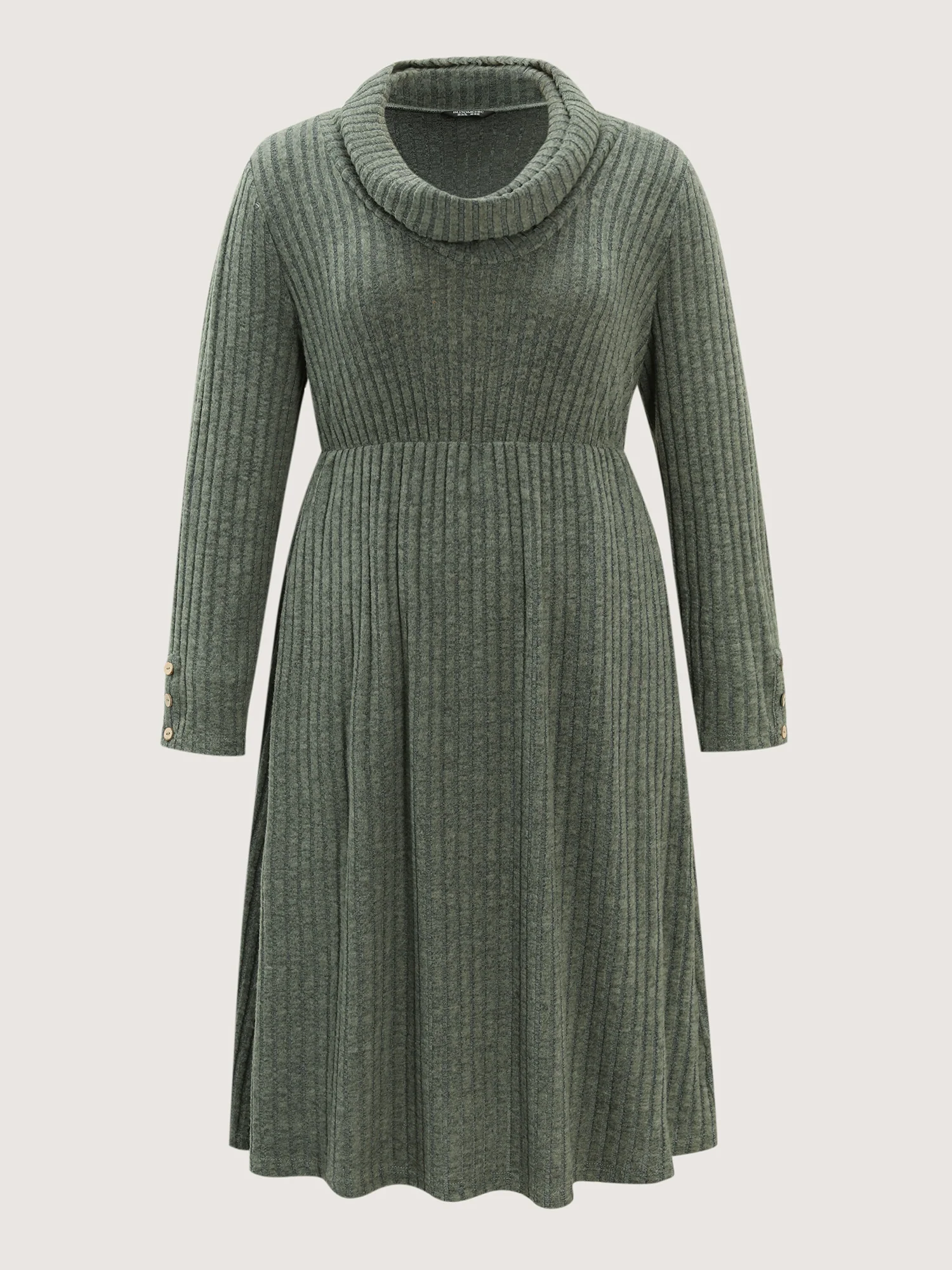 Cowl Neck Ribbed Fitted Knit Dress - Image 7