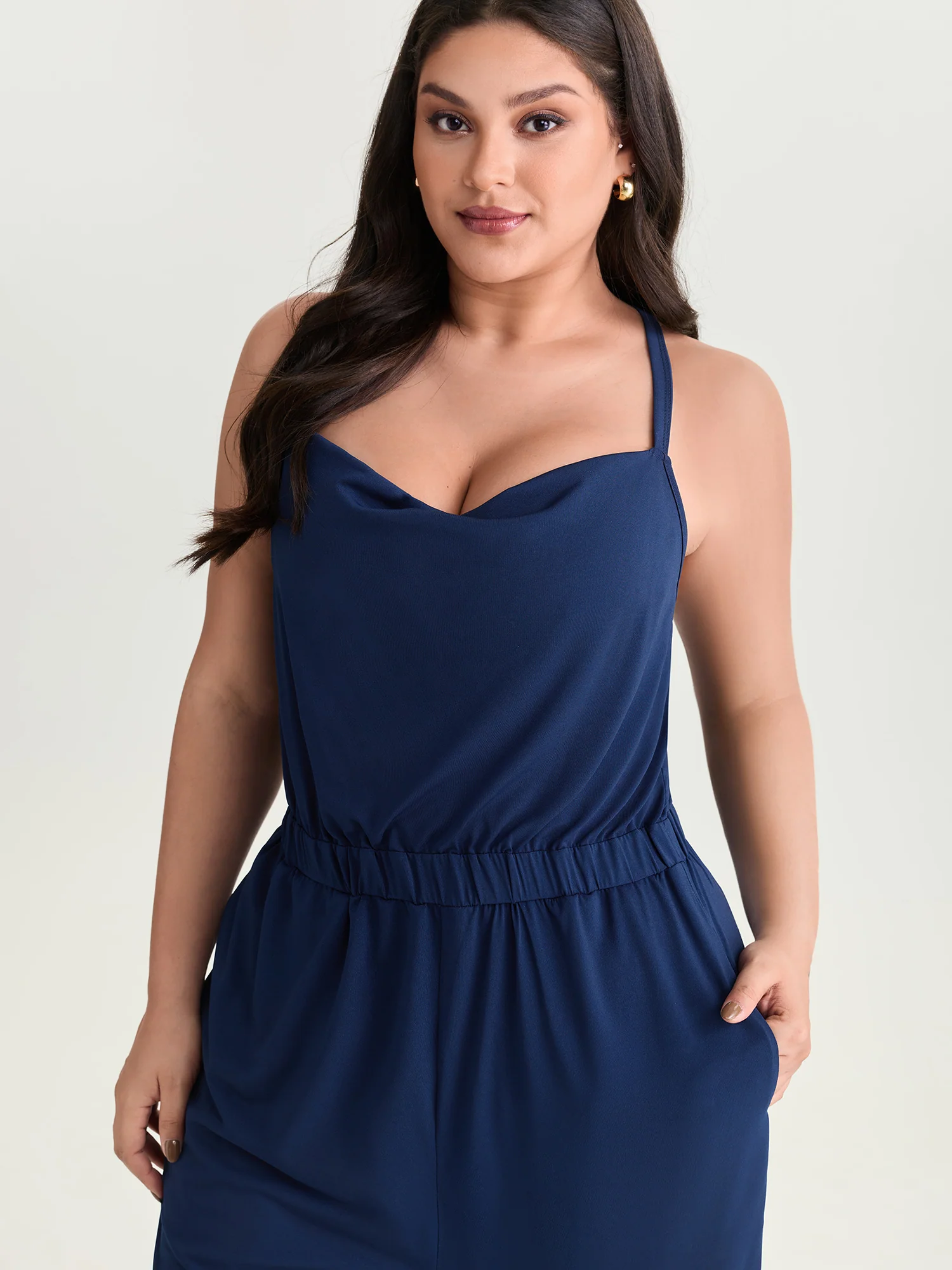 Cowl Neckline Crossover Straps Jumpsuit - Image 2