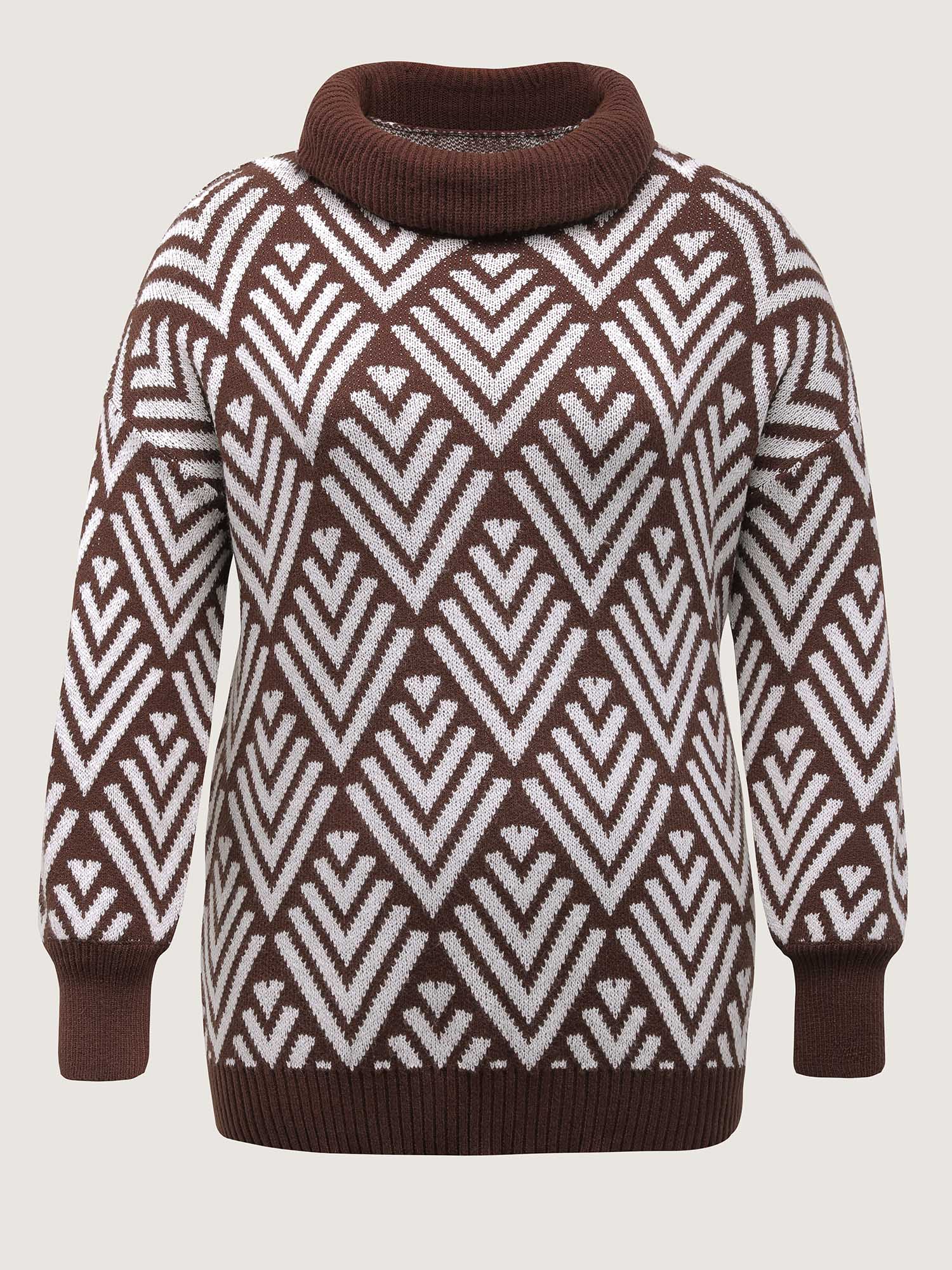 Cowl Neckline Geometric Print Pullover - Image 7