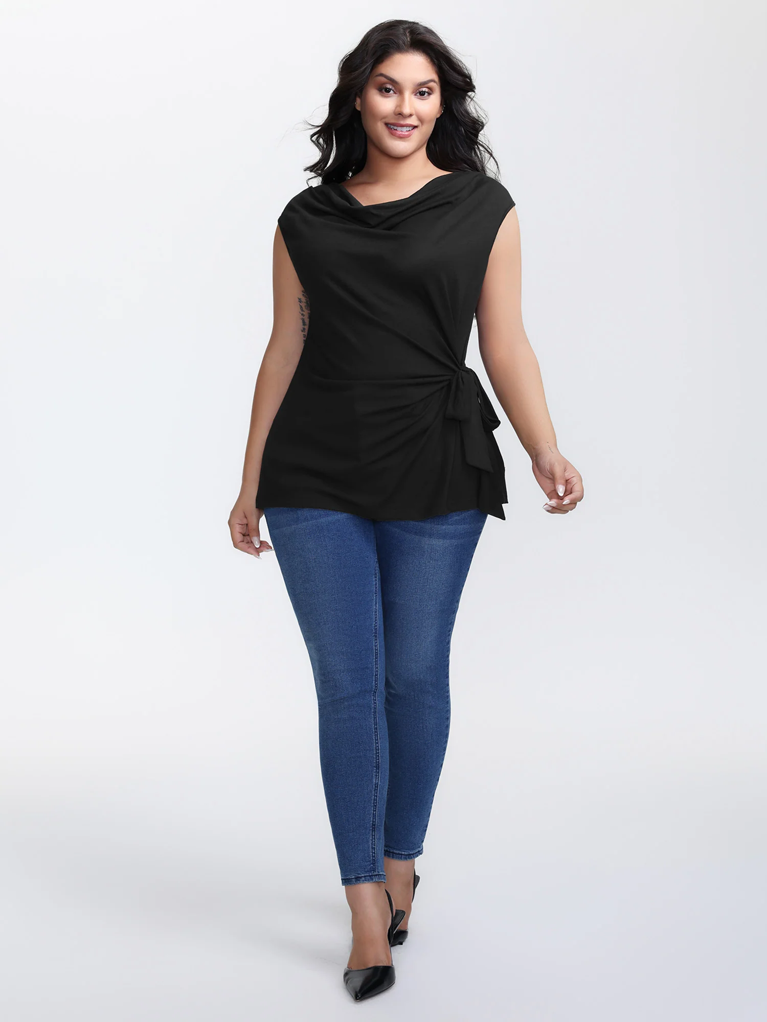 Cowl Neckline Knotted Knit Tank Top - Image 3