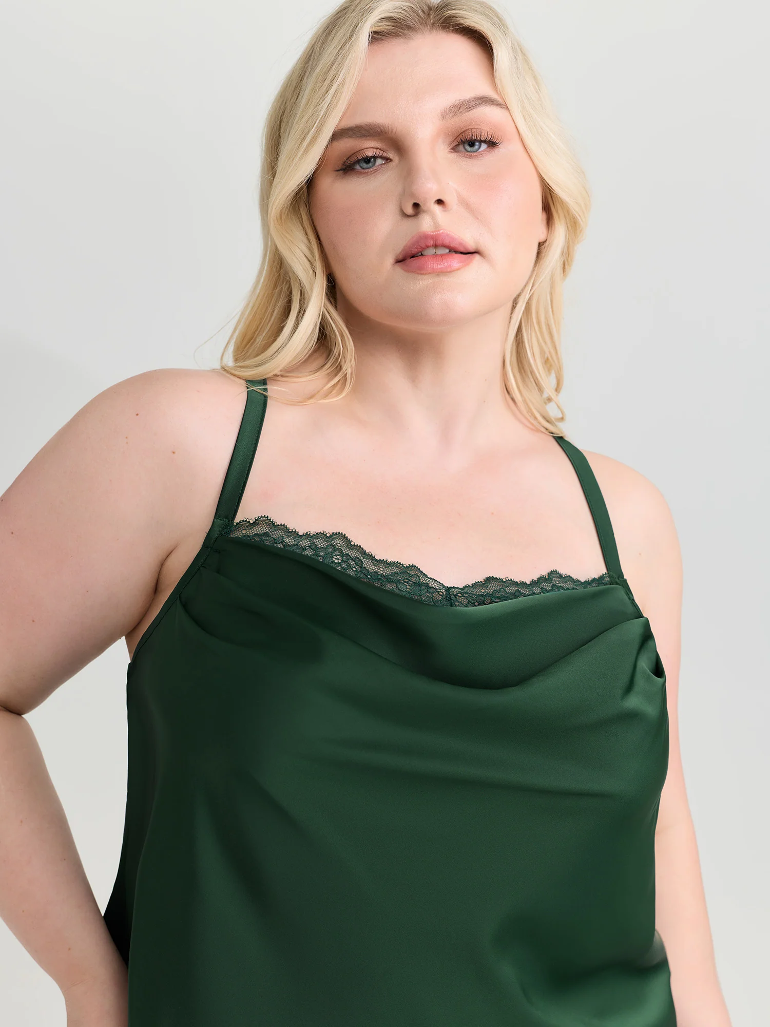 Cowl Neckline Lace Trim Two-Piece Lounge Set - Image 2