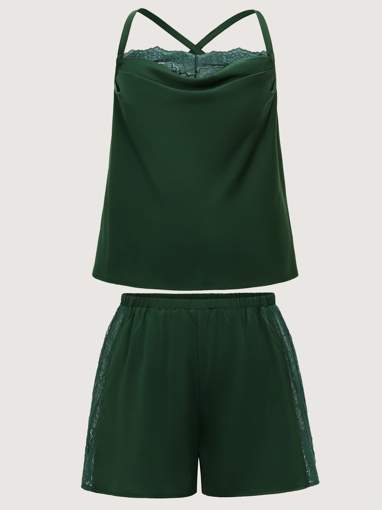 Cowl Neckline Lace Trim Two-Piece Lounge Set - Image 7
