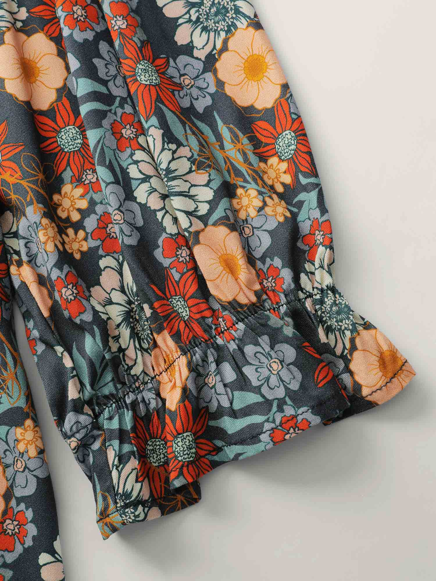 Cozy Floral Print Lace Trim Blouse - Image 6
