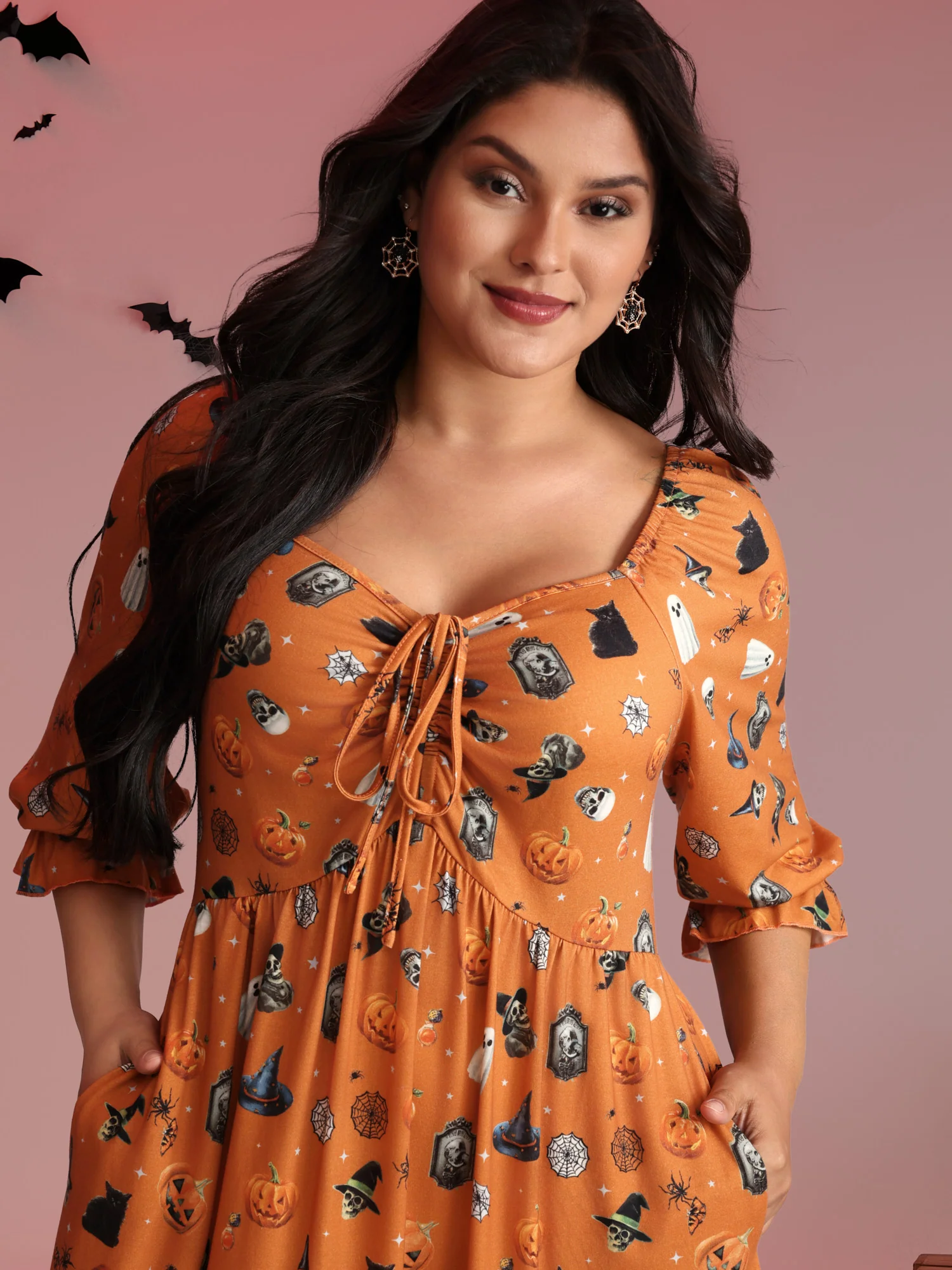 Cozy Hauntings Stretchy Waist Pockets Midi Dress - Image 2