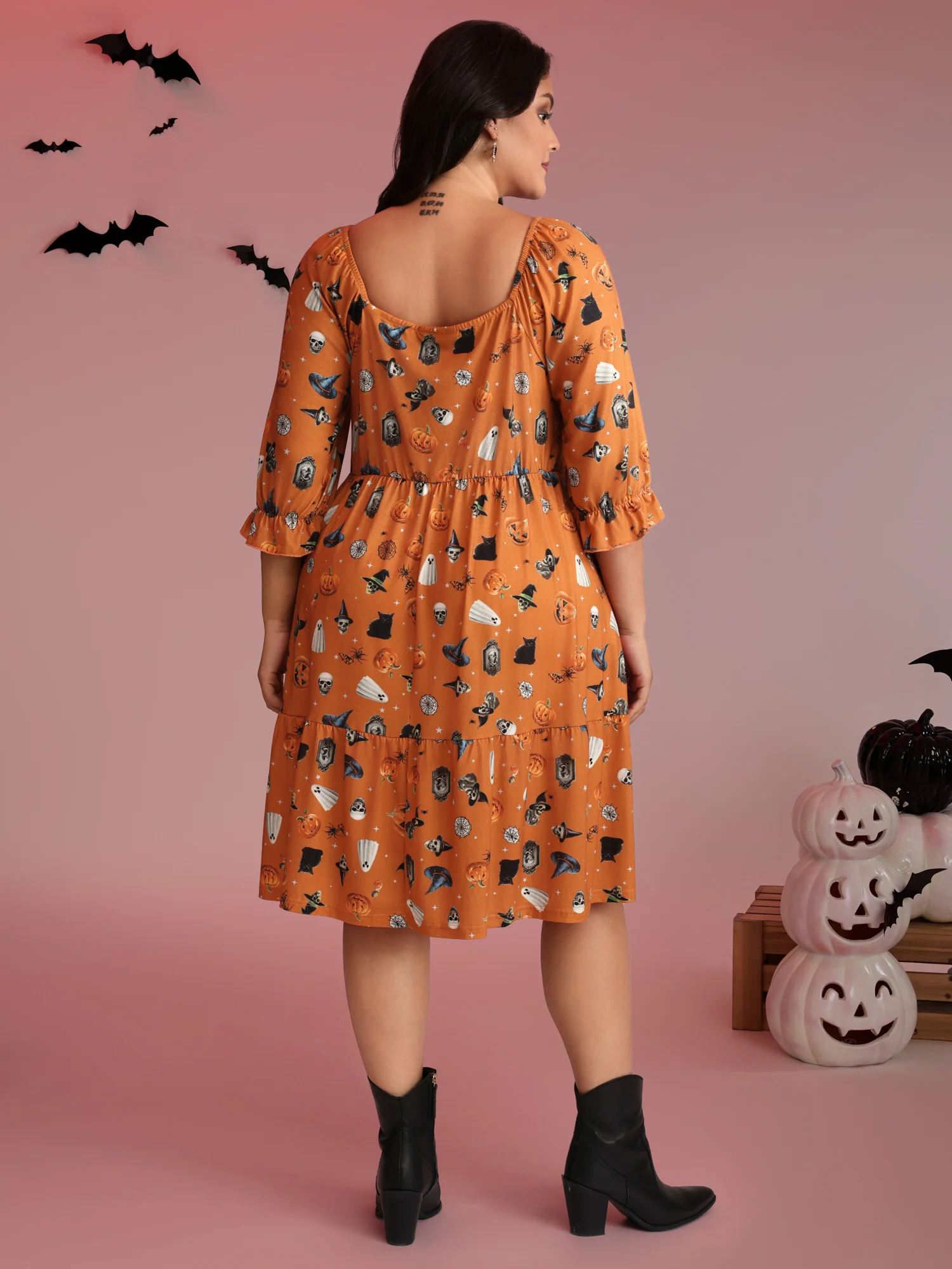Cozy Hauntings Stretchy Waist Pockets Midi Dress - Image 4