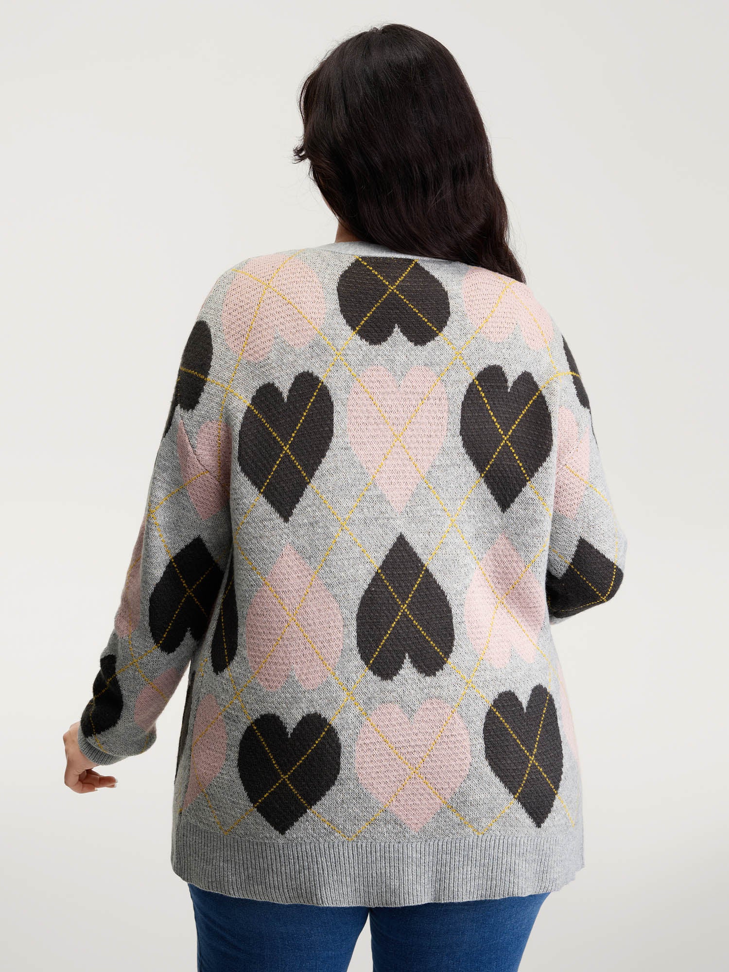 Cozy Hearts Jacquard Pattern Pockets Knit Cardigan - Image 4