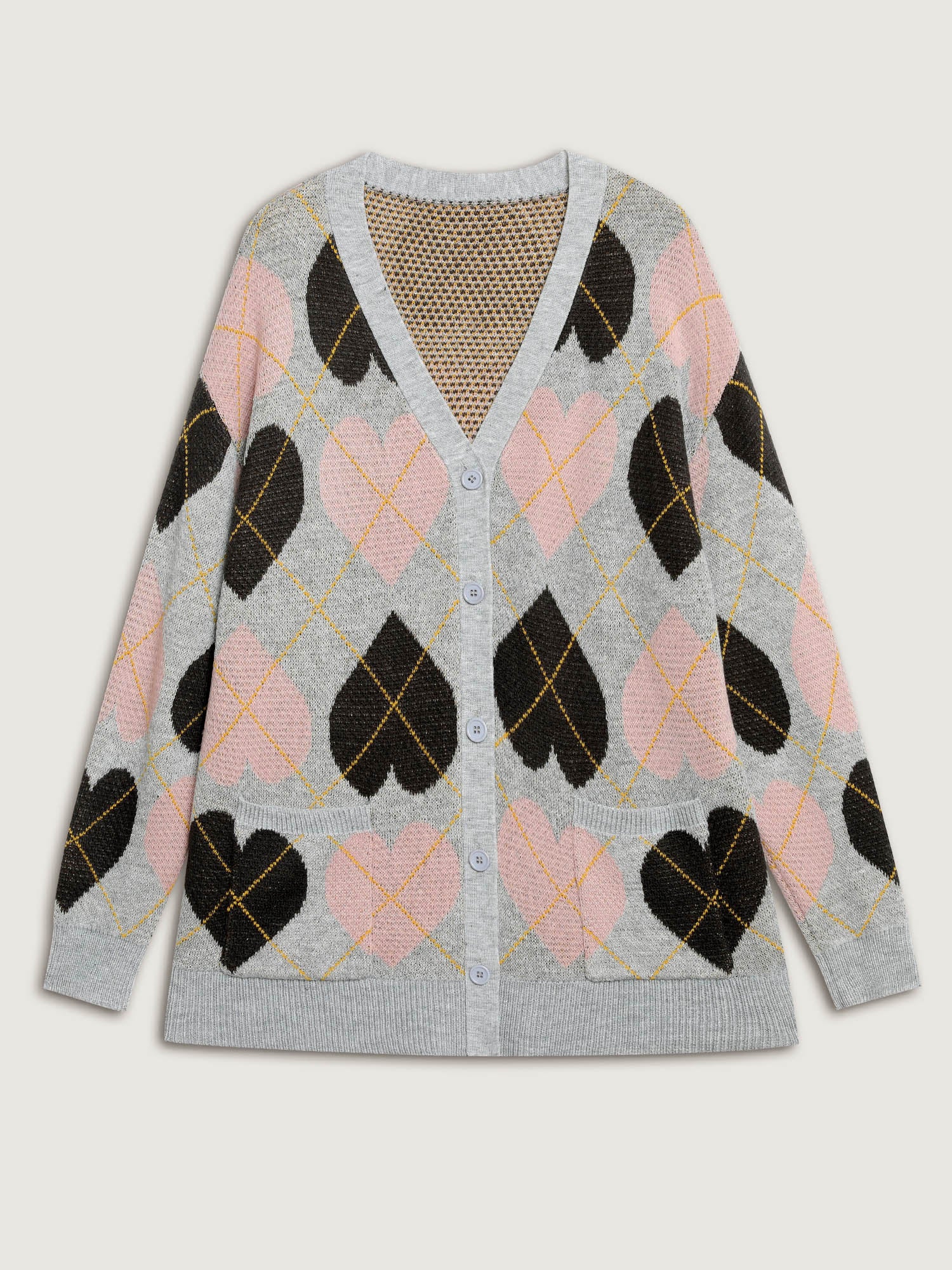 Cozy Hearts Jacquard Pattern Pockets Knit Cardigan - Image 8