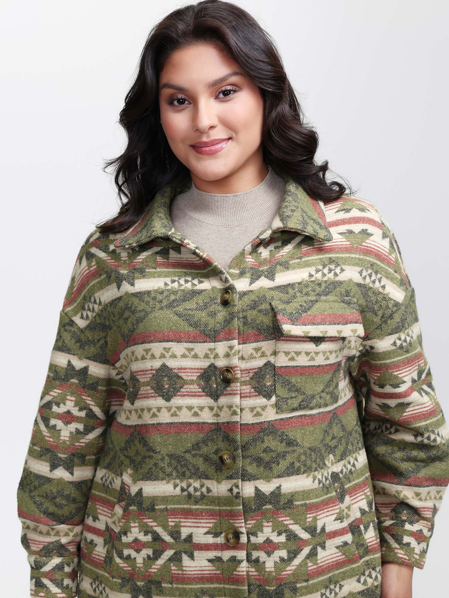 Cozy Print Wool Blend Pockets Jacket - Image 2