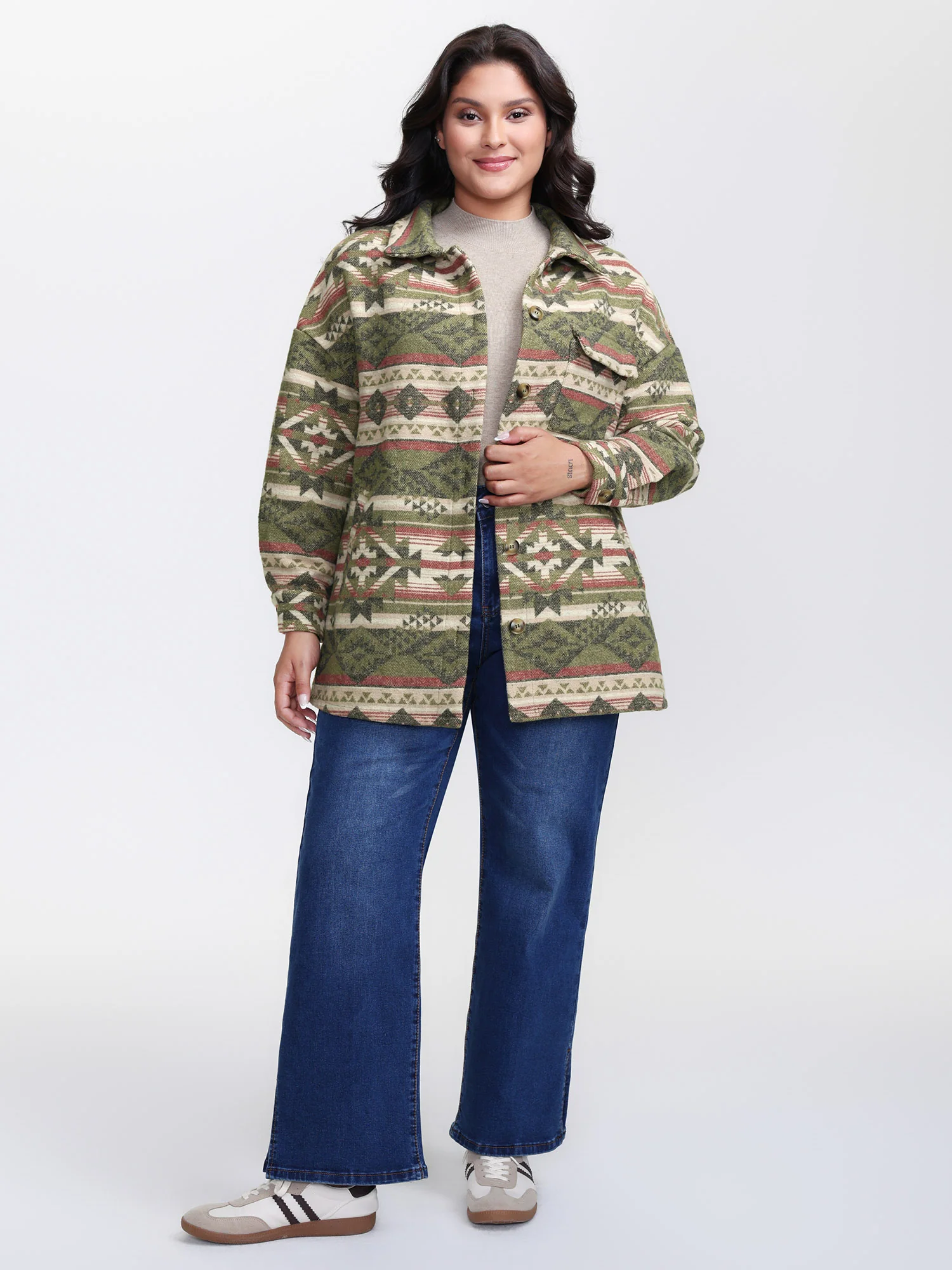 Cozy Print Wool Blend Pockets Jacket - Image 3