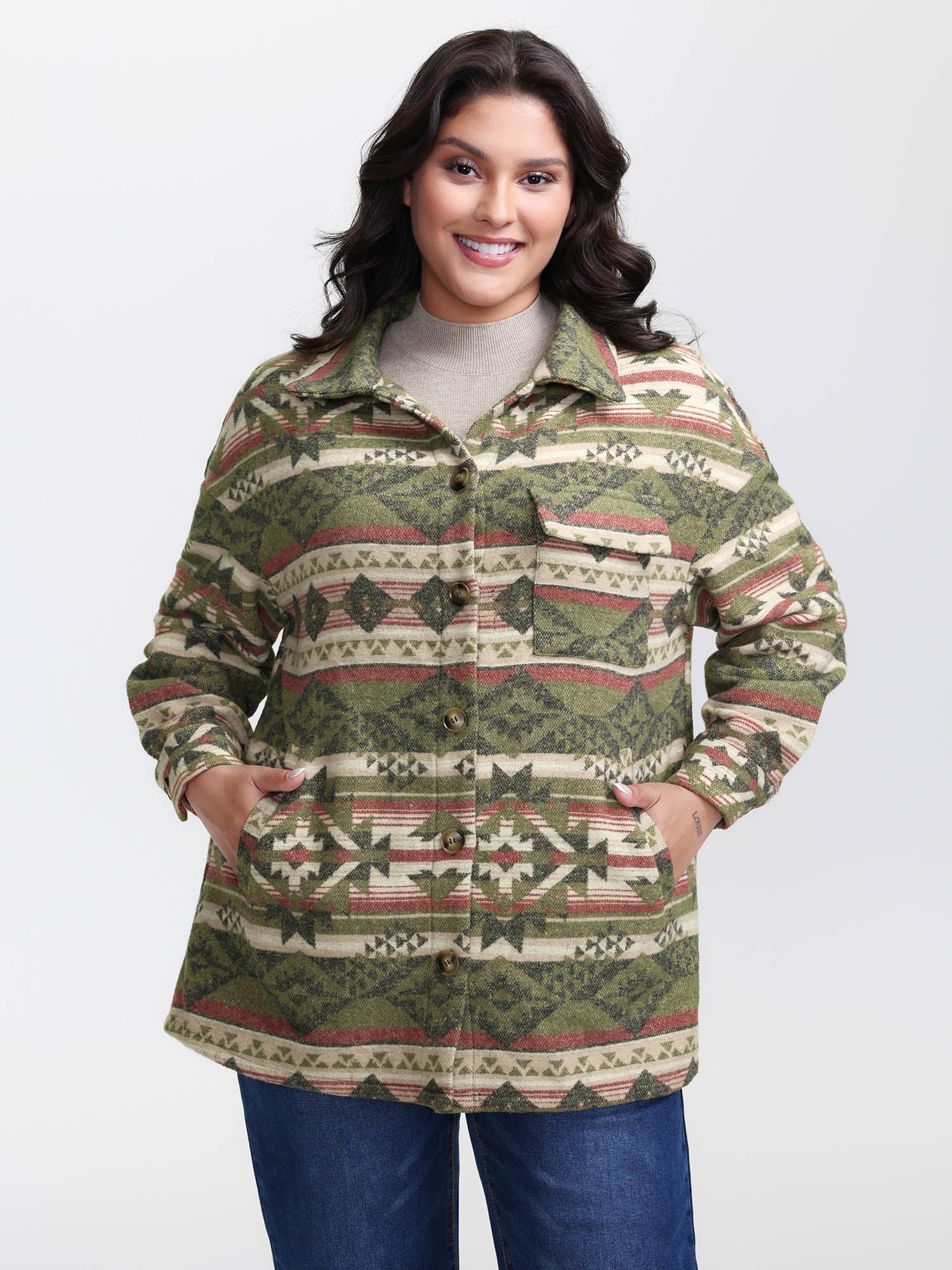 Cozy Print Wool Blend Pockets Jacket - Image 4