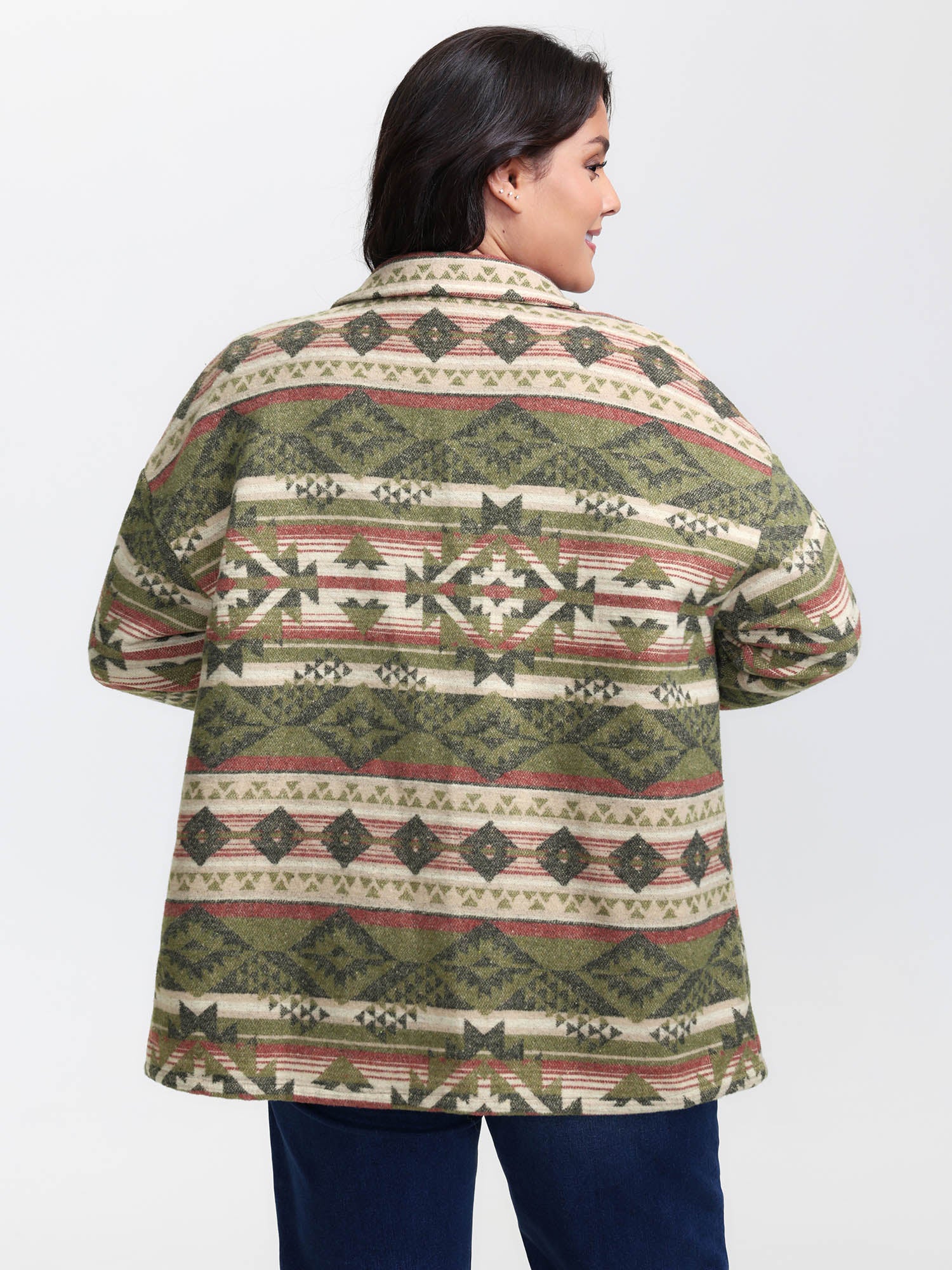 Cozy Print Wool Blend Pockets Jacket - Image 5
