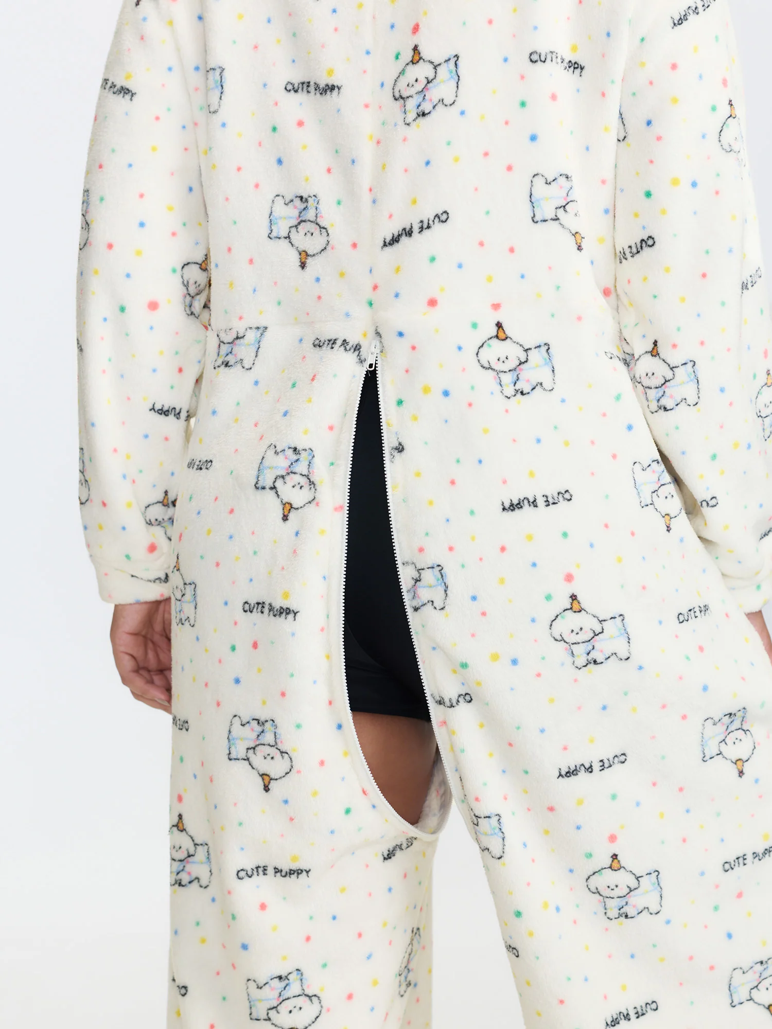 Cozy Puppy Print Zipper Front Lounge Jumpsuit - Image 3