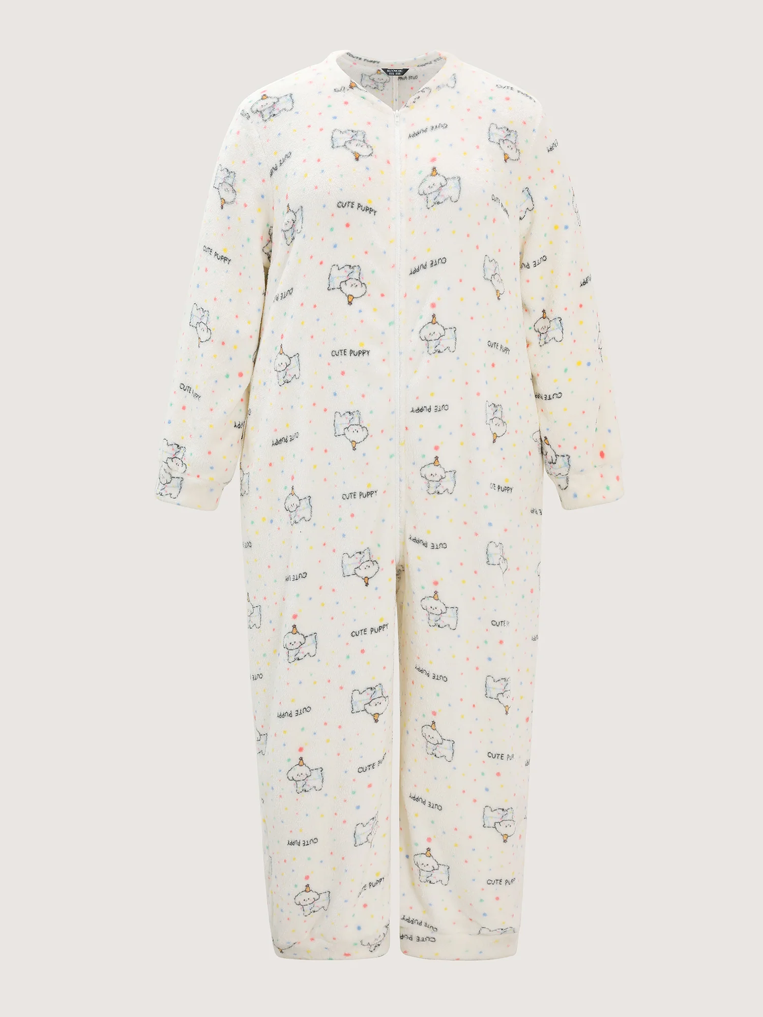 Cozy Puppy Print Zipper Front Lounge Jumpsuit - Image 7