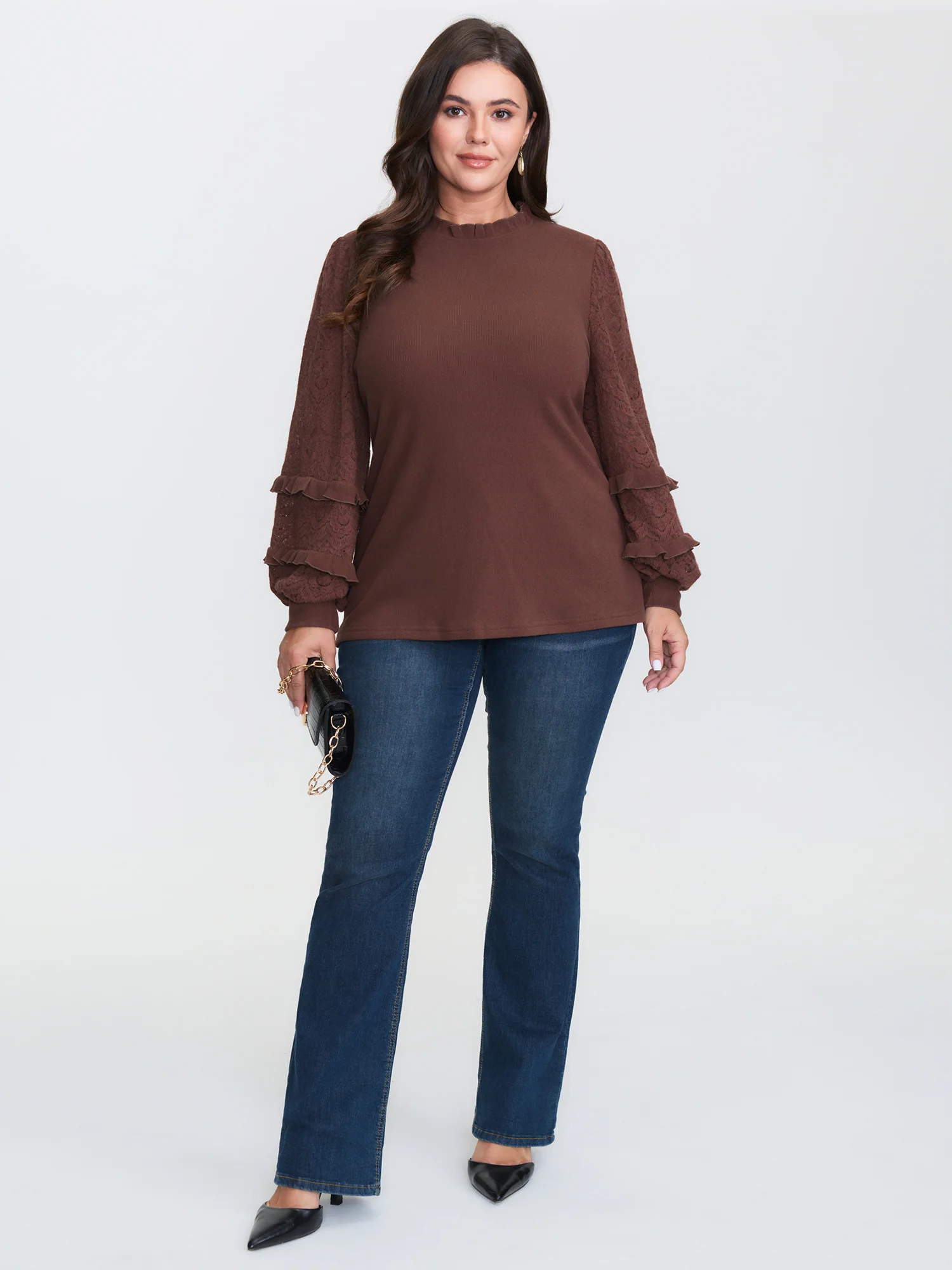Cozy Ruffled Edge Tiered Sleeve Knit Top - Image 2