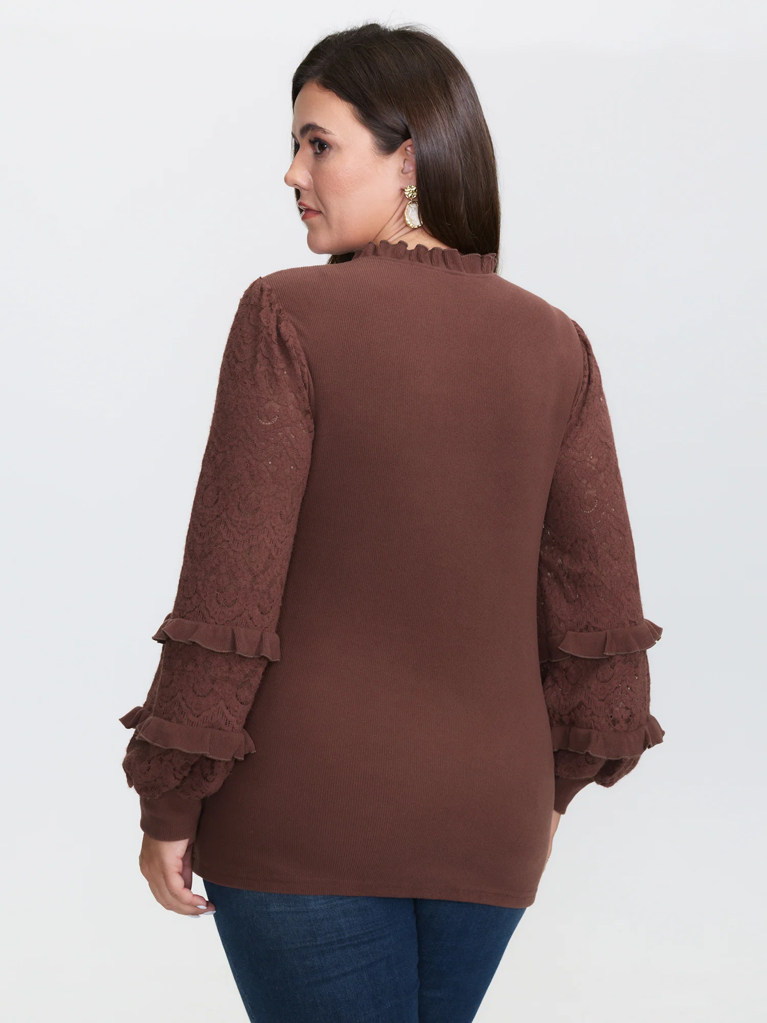 Cozy Ruffled Edge Tiered Sleeve Knit Top - Image 4