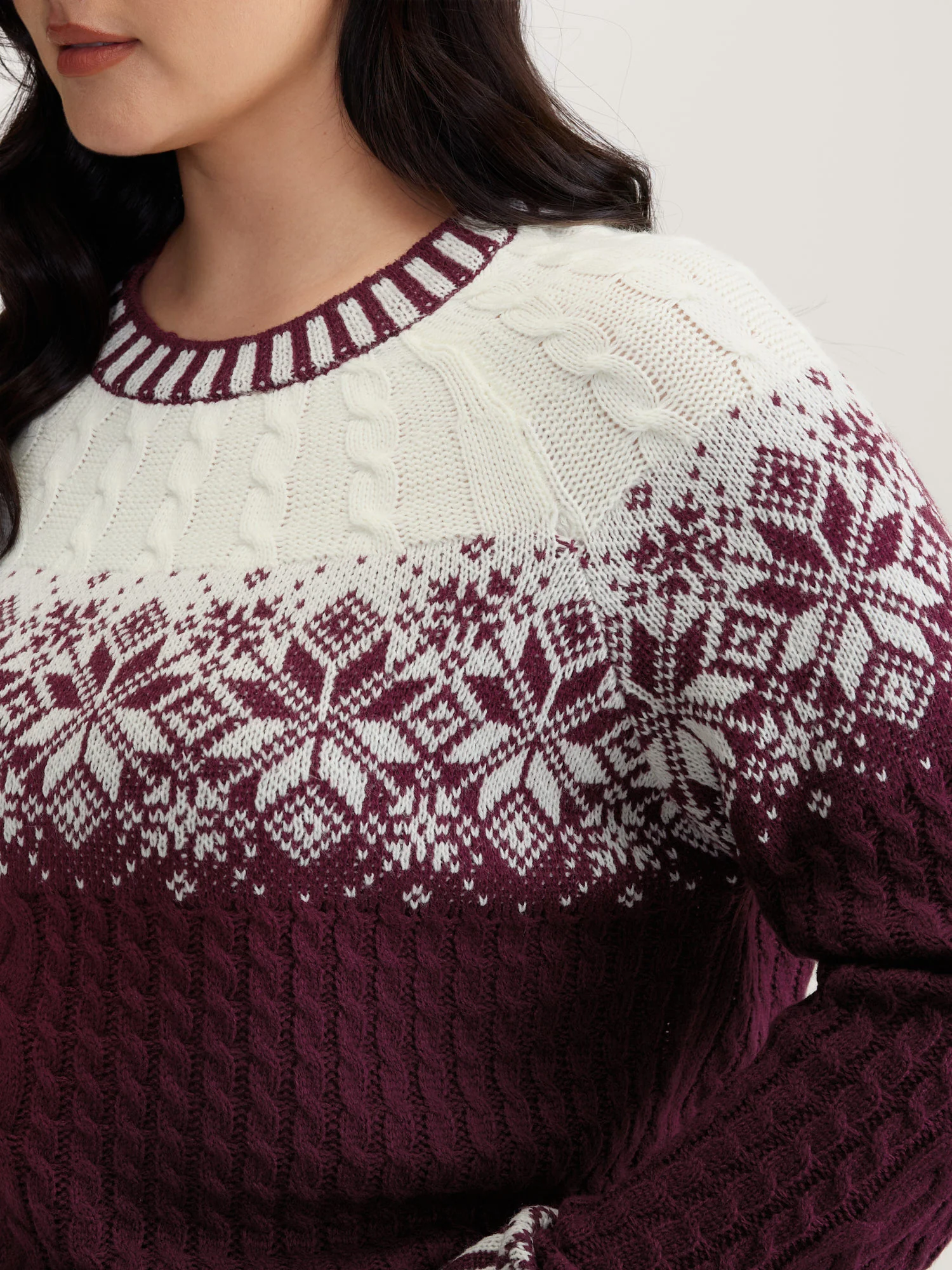 Cozy Textured Contrast Ribbed Hem Pullover - Image 2