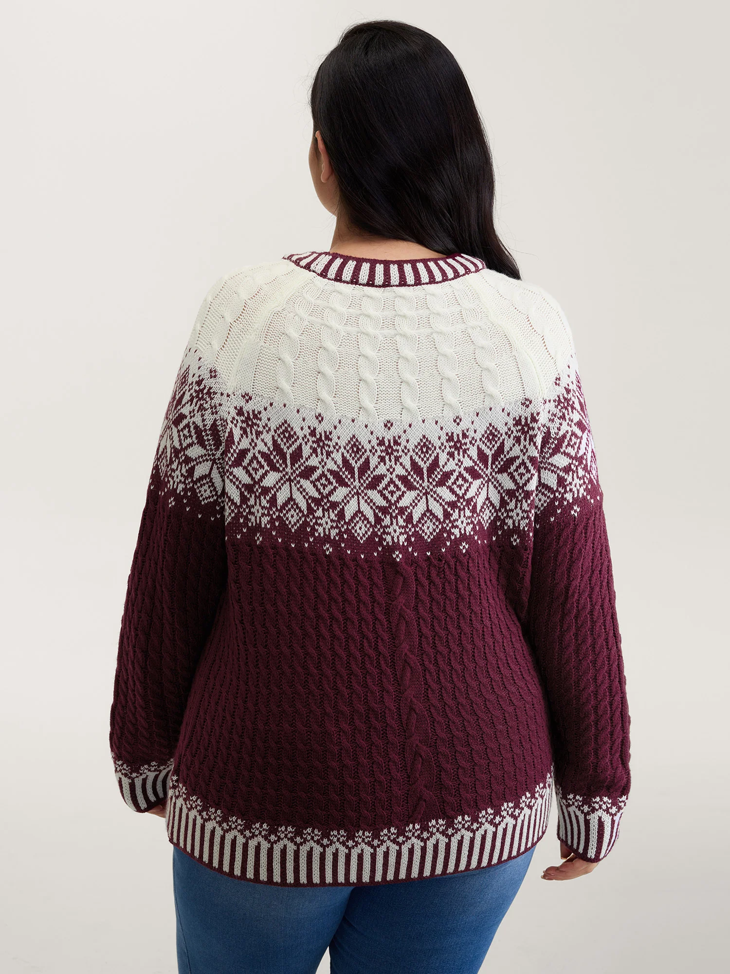 Cozy Textured Contrast Ribbed Hem Pullover - Image 4